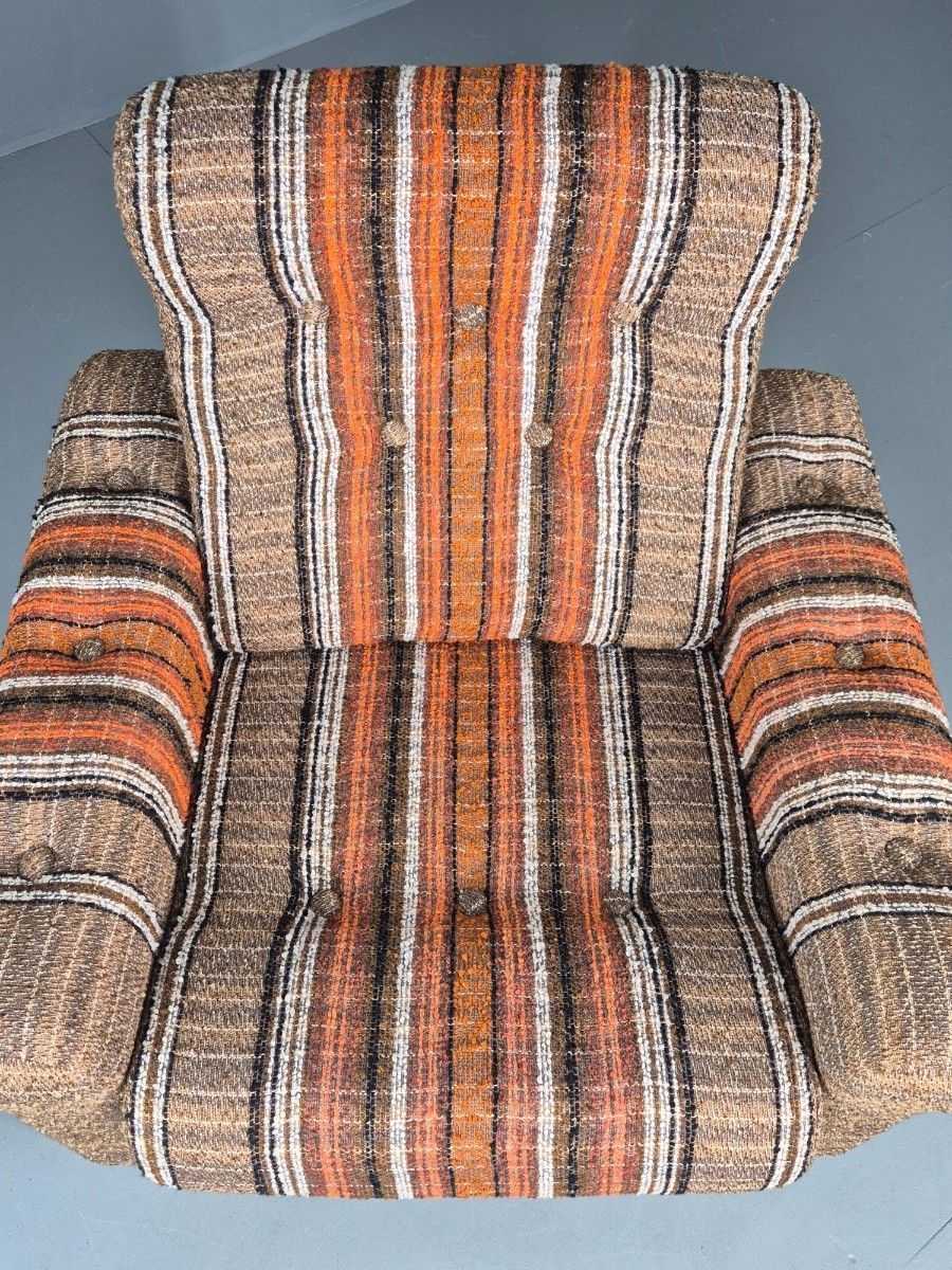 photo vinterior Vintage Retro Lounge Chair 1970s Danish Wool Stripe Upholstery Eb12088