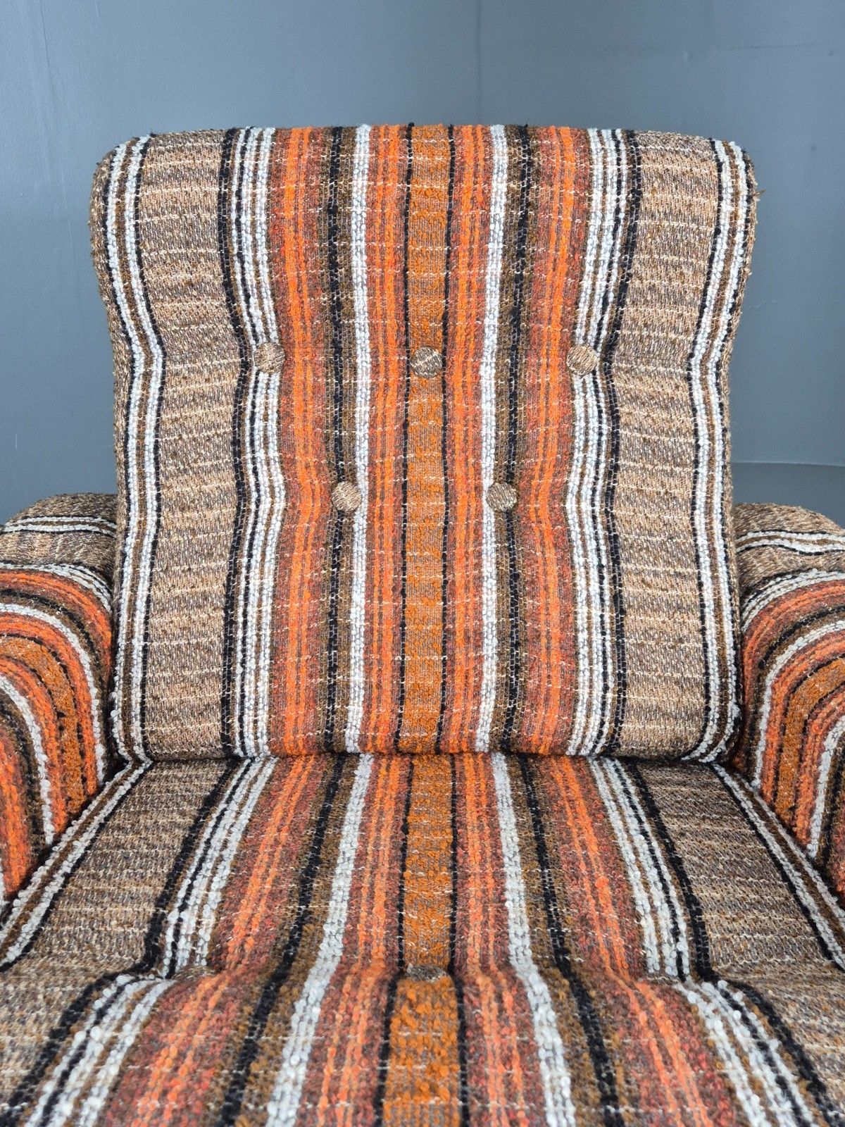 photo buy Vintage Retro Lounge Chair 1970s Danish Wool Stripe Upholstery Eb12088