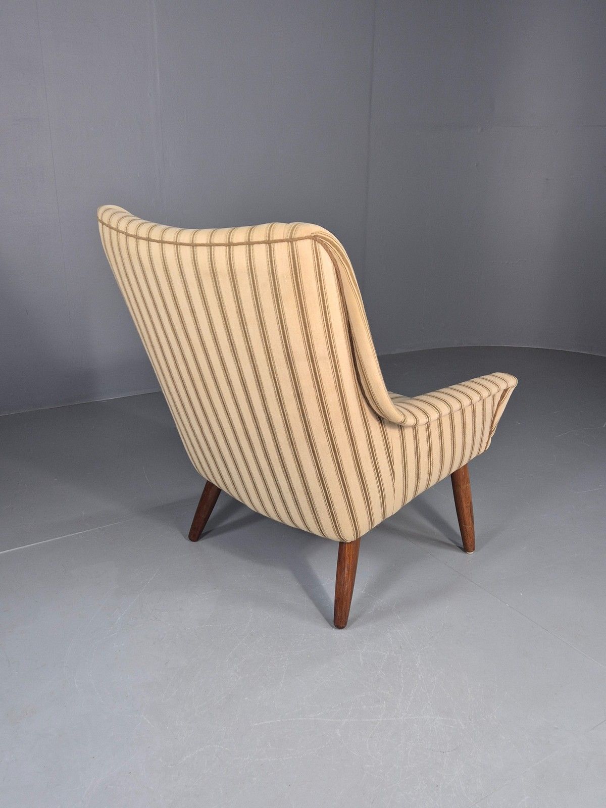 Vintage Mid Century Lounge Chair Danish Design 1960s Cream Wool Stripe Eb12095 photo vinterior
