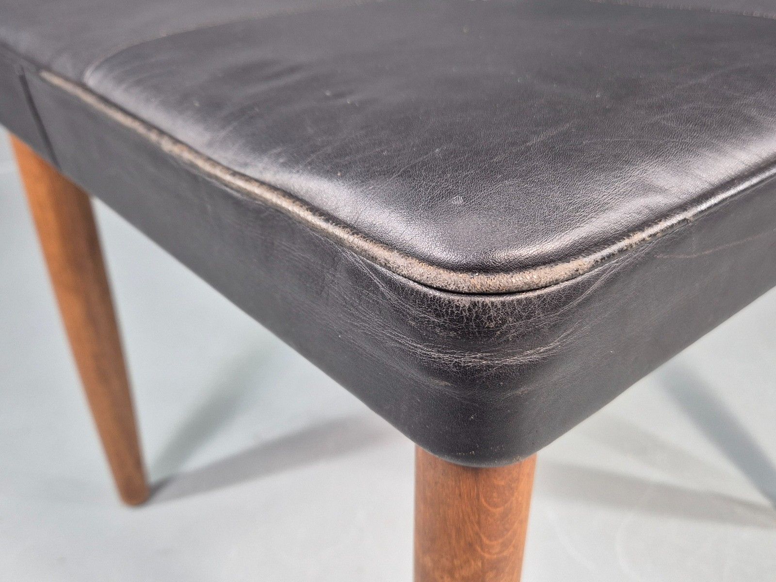 70.0 Vintage Mid Century Footstool Danish Black Leather Teak Legs 1960s Retro Eb12097 photo