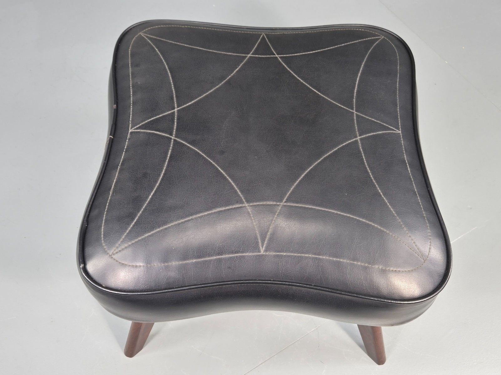 Vintage Danish Mid Century Footstool Black Vinyl Rosewood Legs 1960s Eb12100 photo 70.0