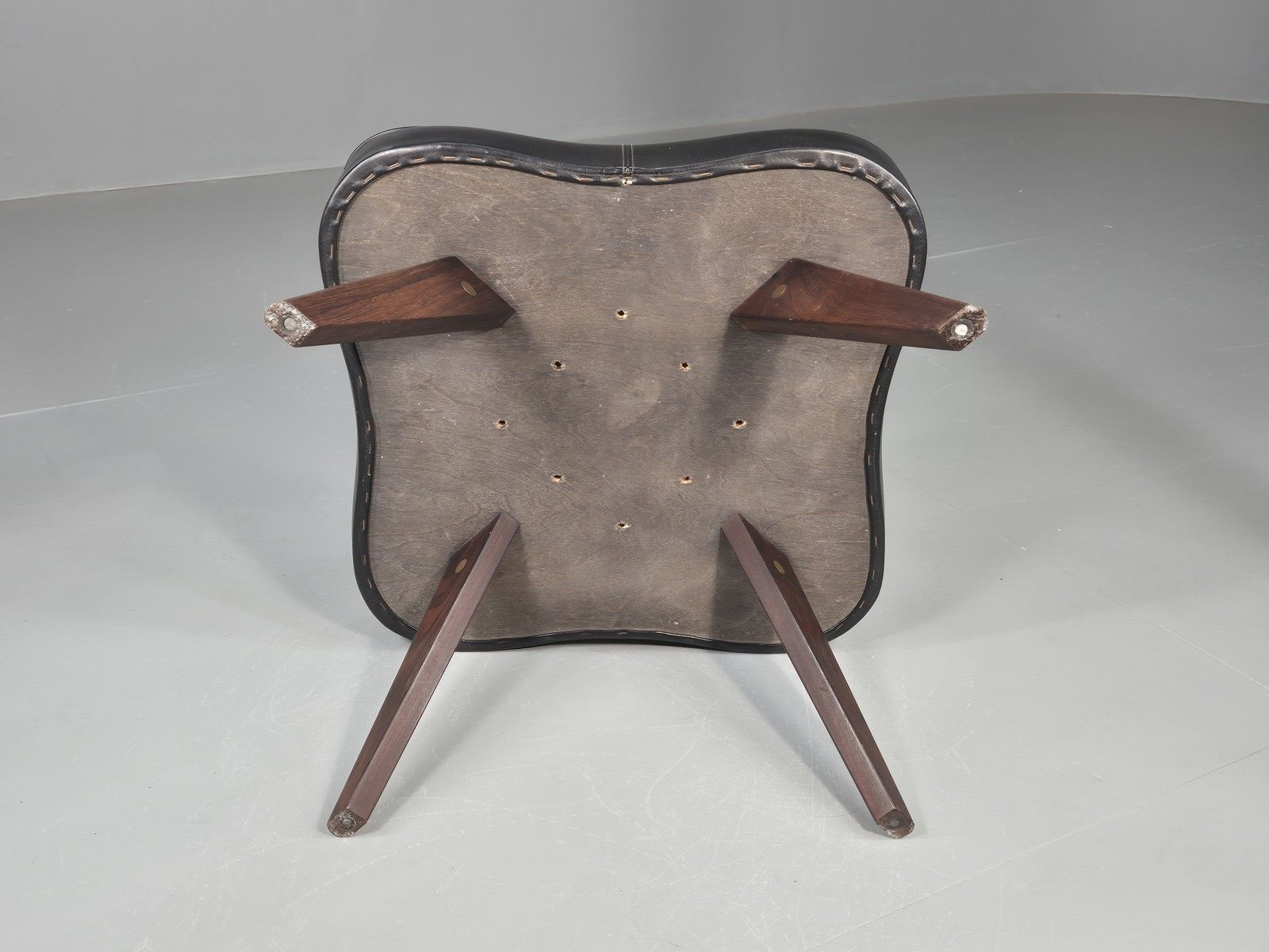 photo furniture Vintage Danish Mid Century Footstool Black Vinyl Rosewood Legs 1960s Eb12100
