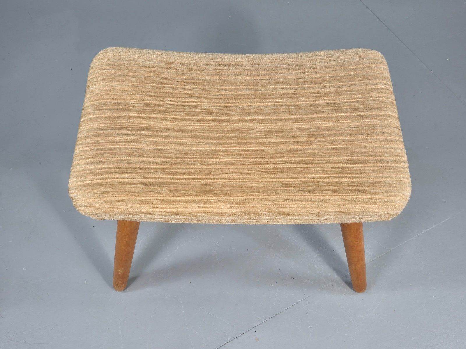 Vintage Danish Mid Century Footstool Beech Legs Beige Corduroy 1960s Eb12101 photo 70.0