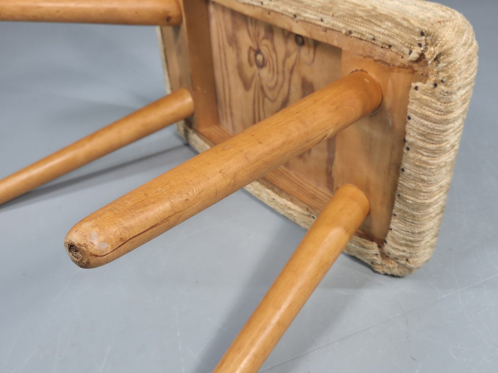 photo for sale Vintage Danish Mid Century Footstool Beech Legs Beige Corduroy 1960s Eb12101