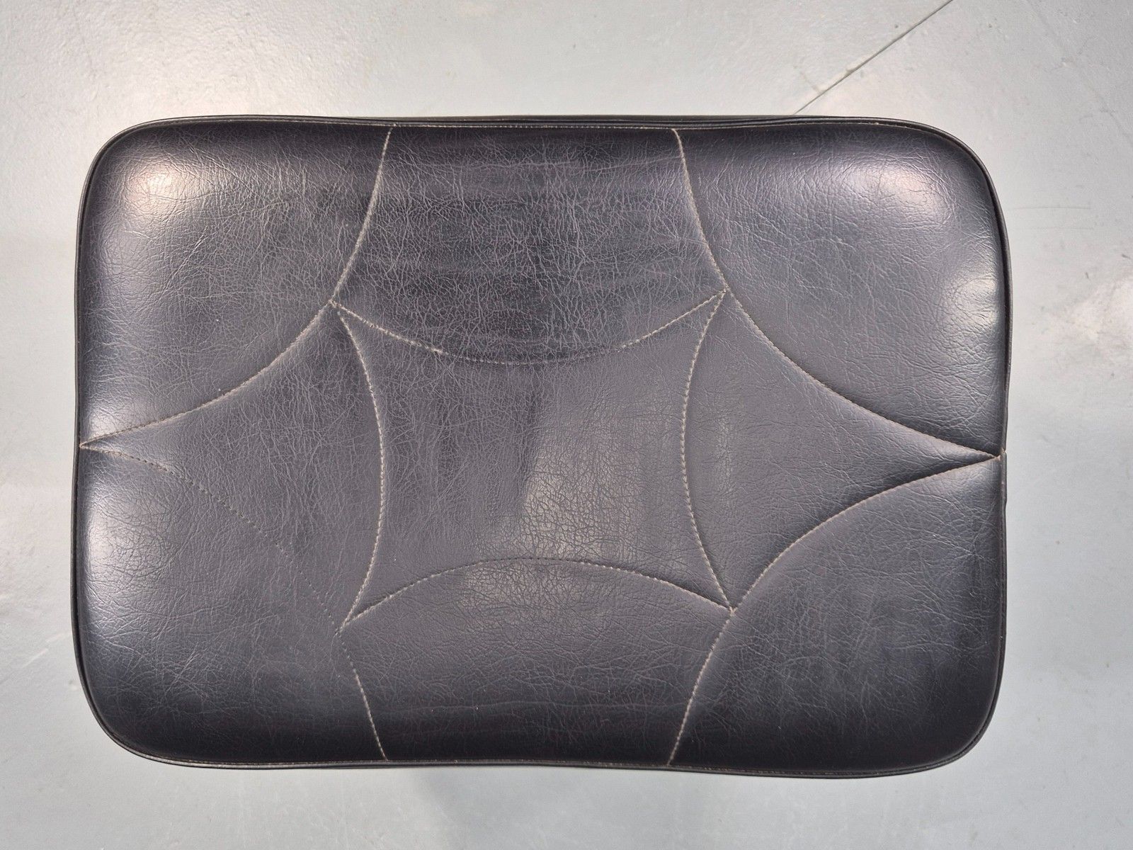 photo furniture Vintage Mid Century Footstool Danish Black Vinyl Teak Legs 1960s Retro Eb12012