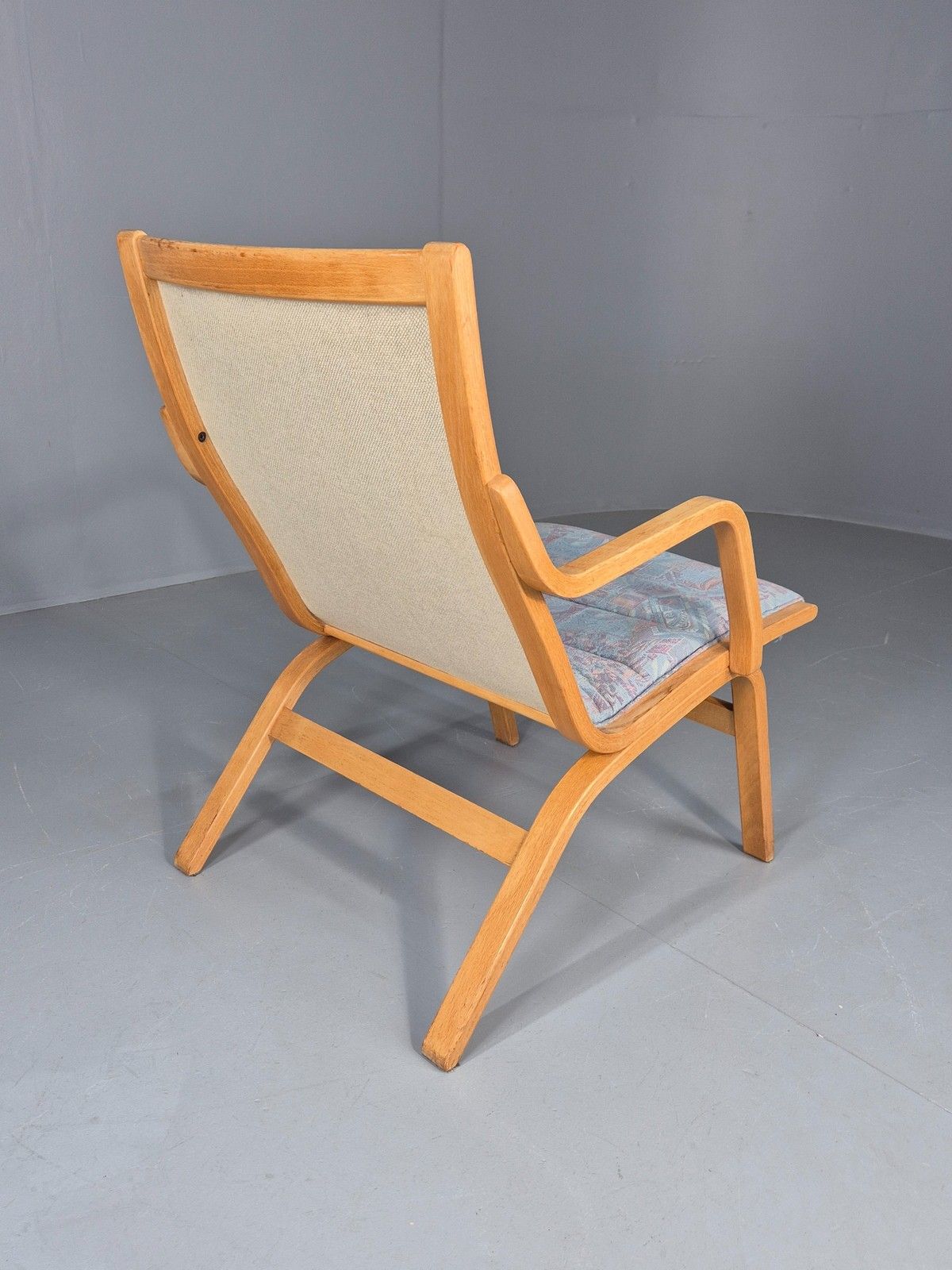 Vintage Mid Century Danish Bentwood Chair Blue Abstract 1980s Retro Eb12107 photo buy