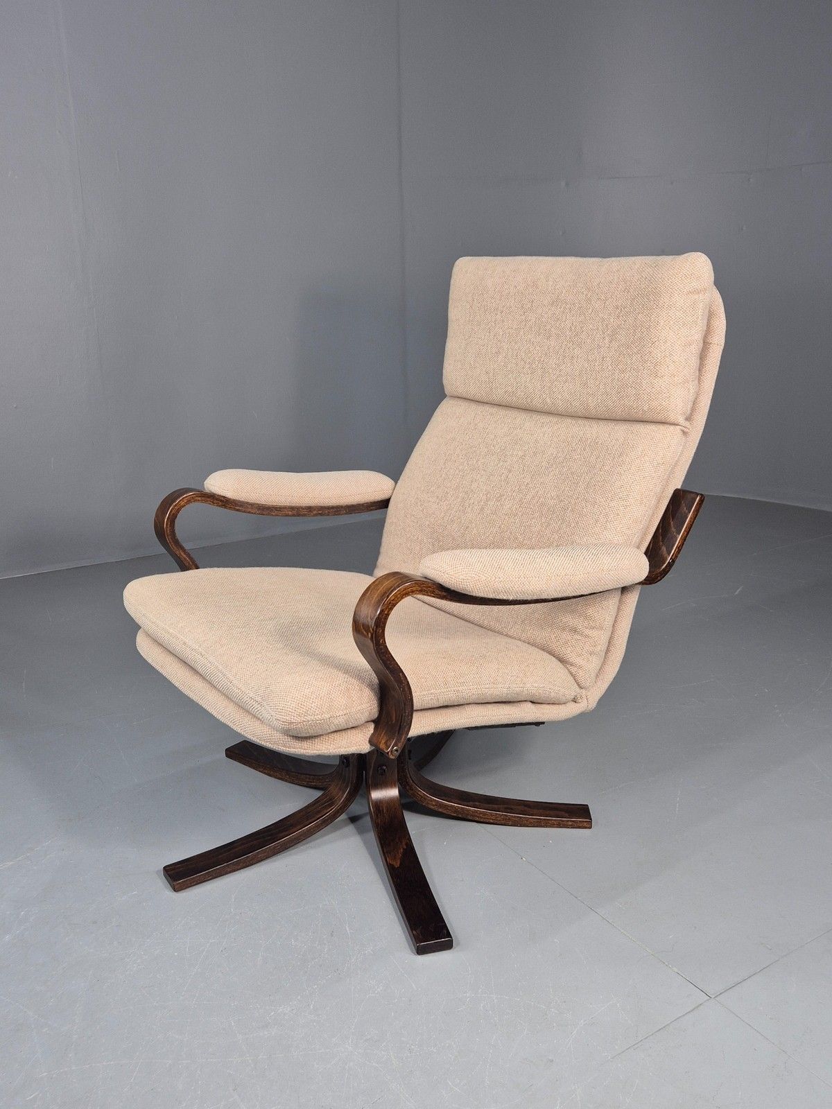 Vintage Danish Mid Century Swivel Chair Cream Bentwood Frame1970s Retro Eb12123