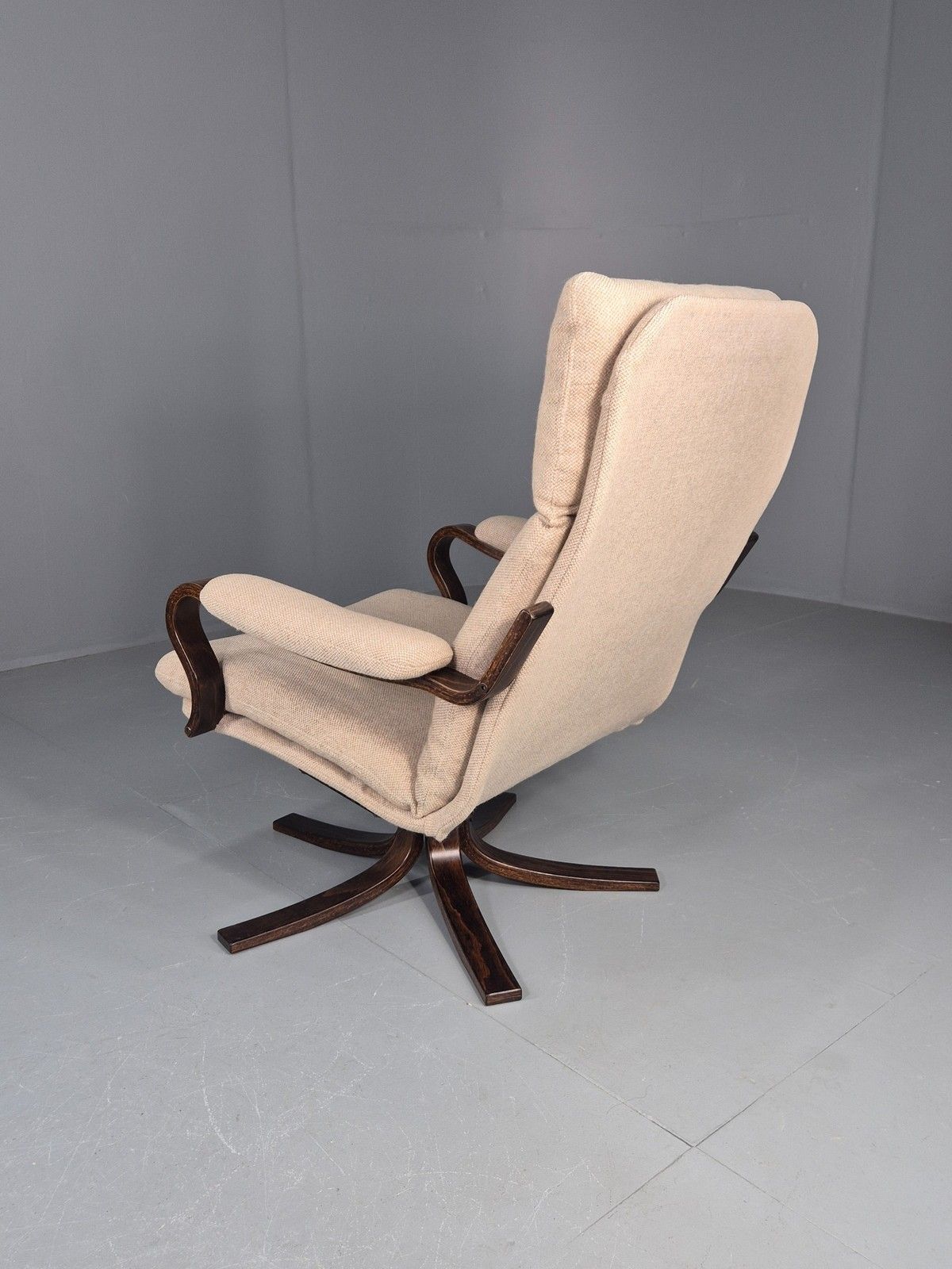 Vintage Danish Mid Century Swivel Chair Cream Bentwood Frame1970s Retro Eb12123 photo buy