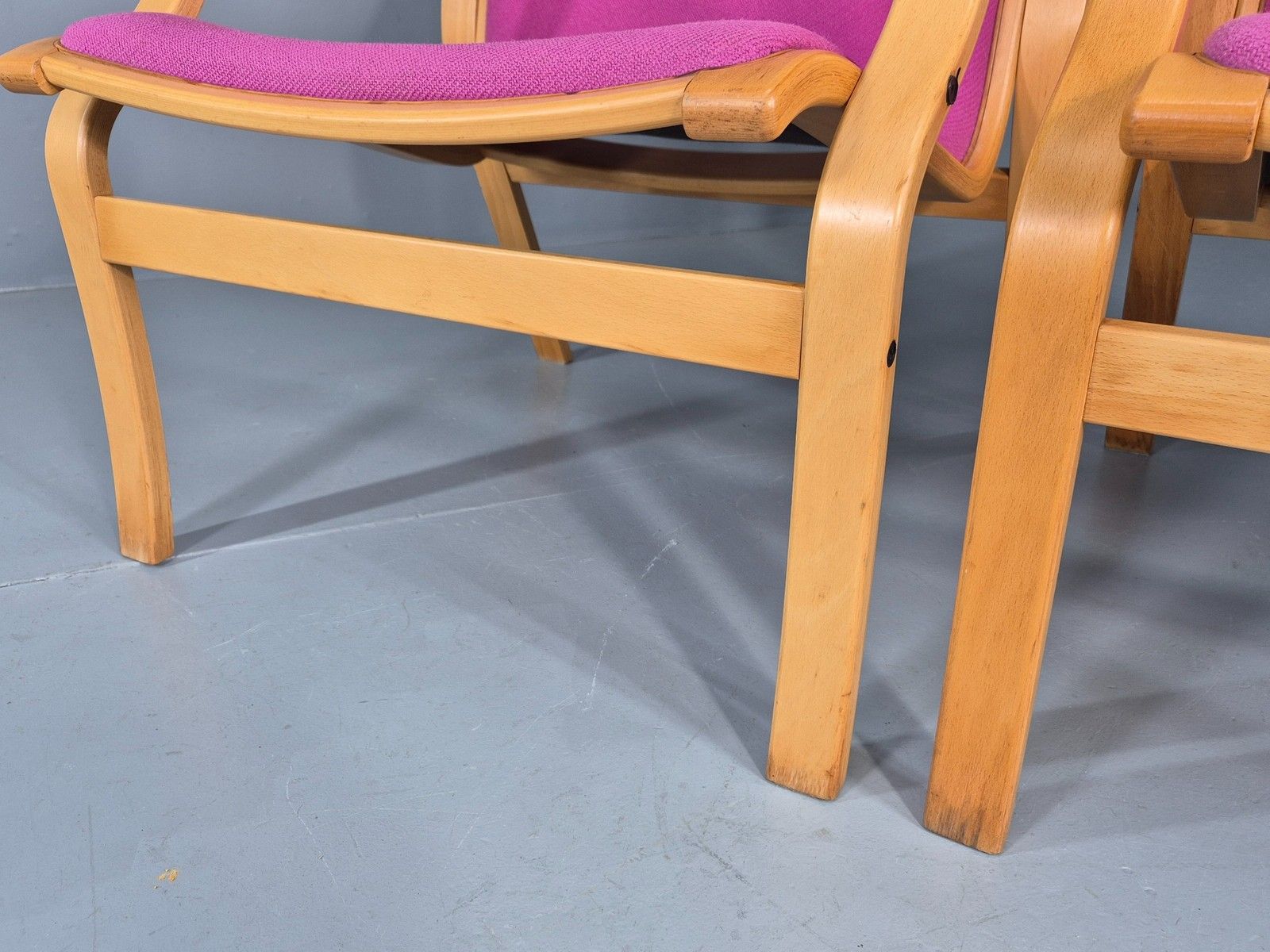 Furniture 2 Vintage Bentwood Lounge Chairs Finn Ostergaard Pink Wool Retro Eb12143 photo