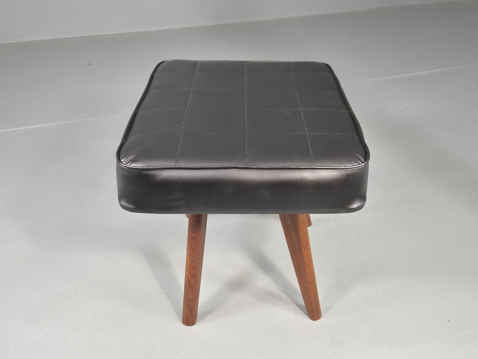 Vintage Mid Century Danish Footstool Black Vinyl Teak Legs 1960s Retro Eb12148 photo 70.0