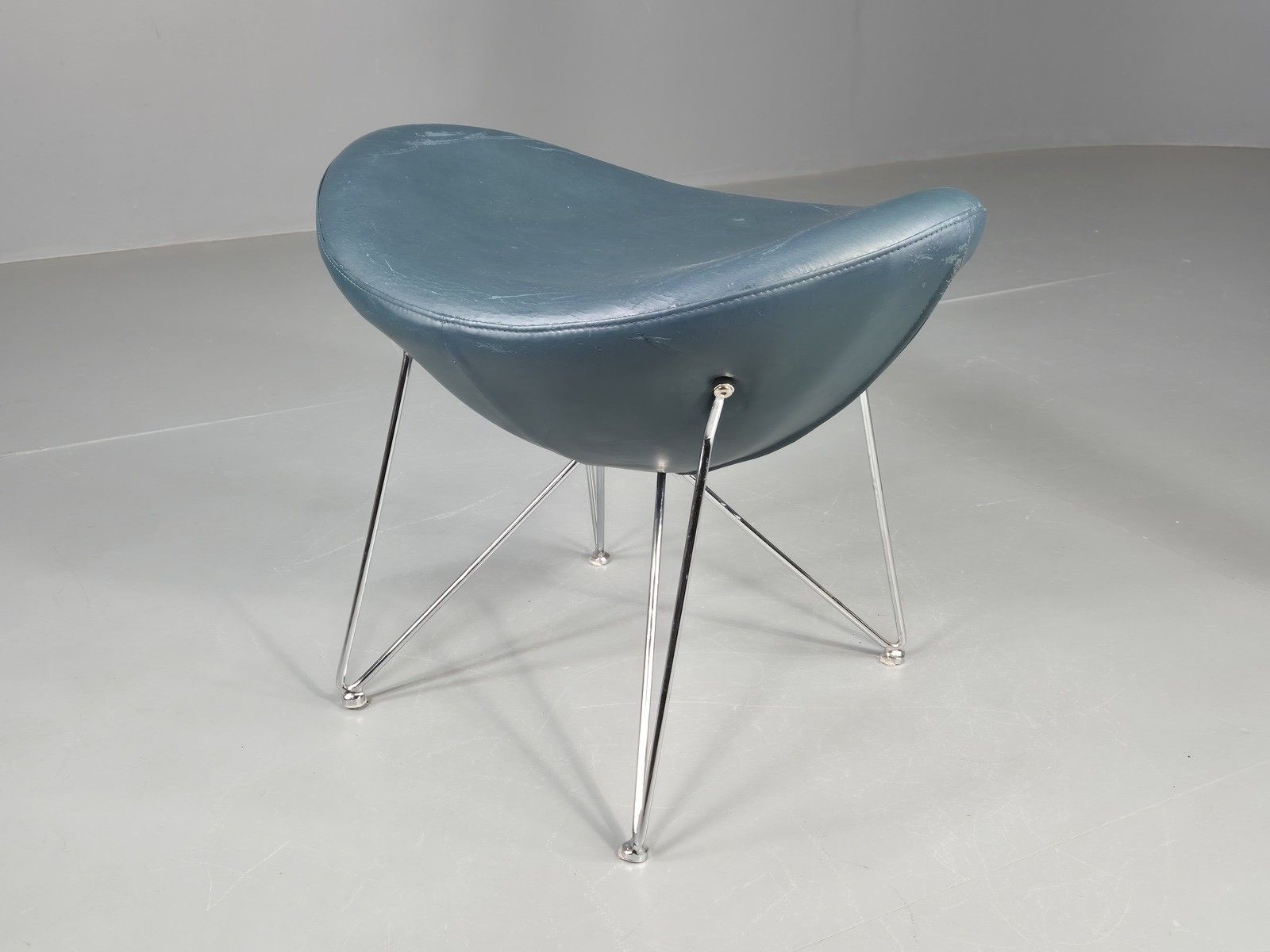 Vintage Danish Mid Century Footstool Green Vinyl Chrome Rod  Retro Eb12149 photo for sale