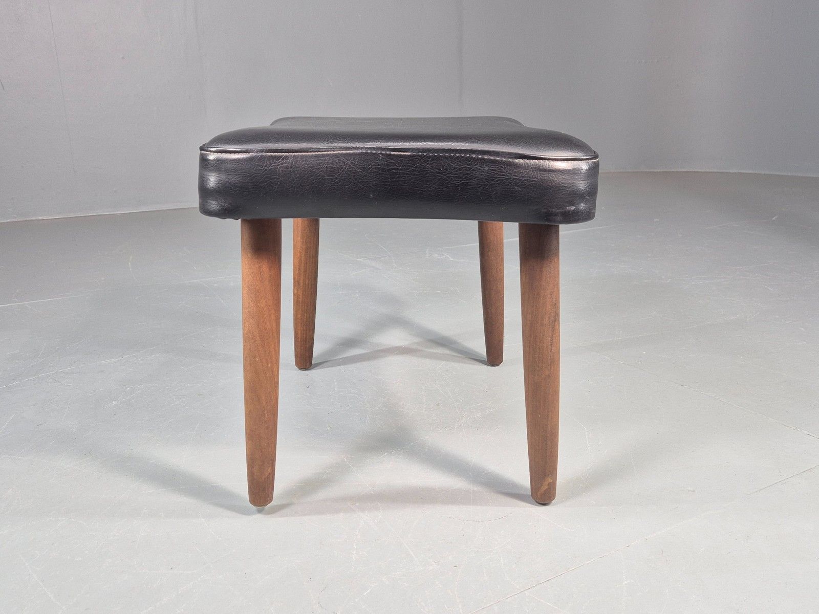 Vintage Danish Mid Century Footstool Black Vinyl Teak Legs 1960s Retro Eb12153 photo Furniture