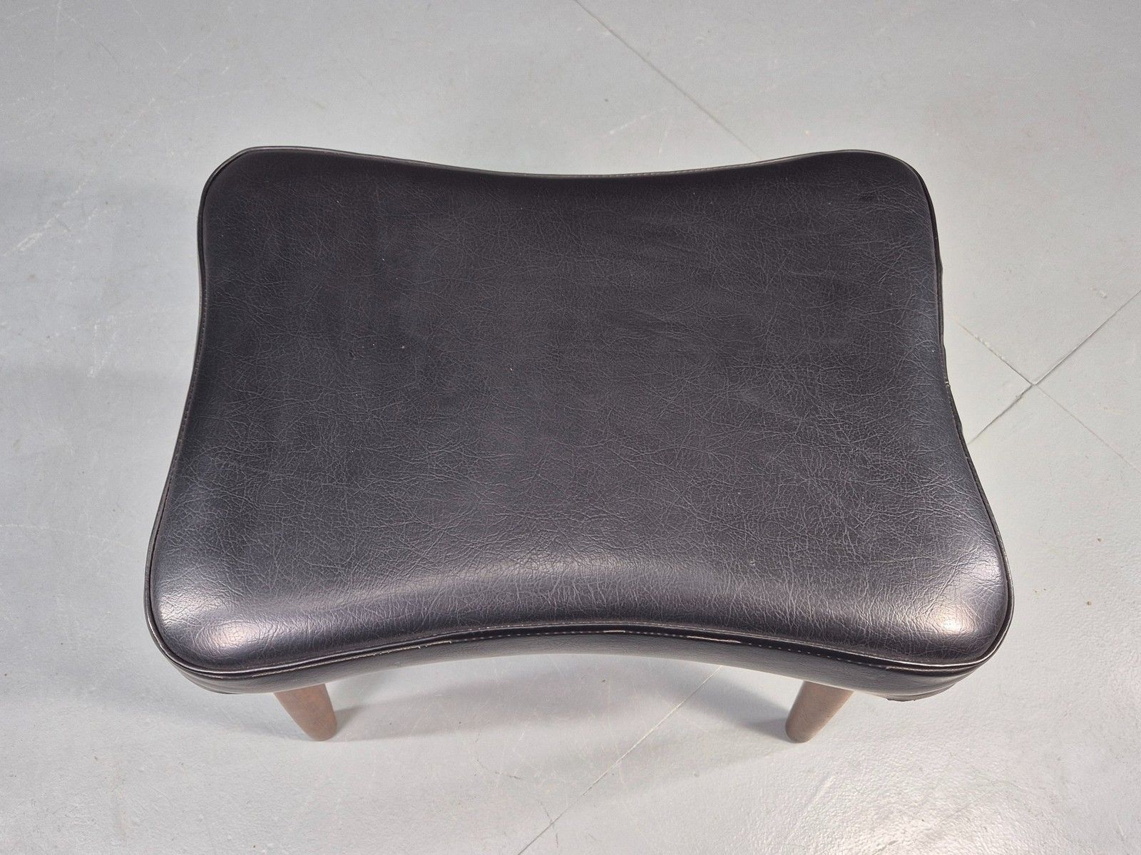 Vintage Danish Mid Century Footstool Black Vinyl Teak Legs 1960s Retro Eb12153 photo vinterior