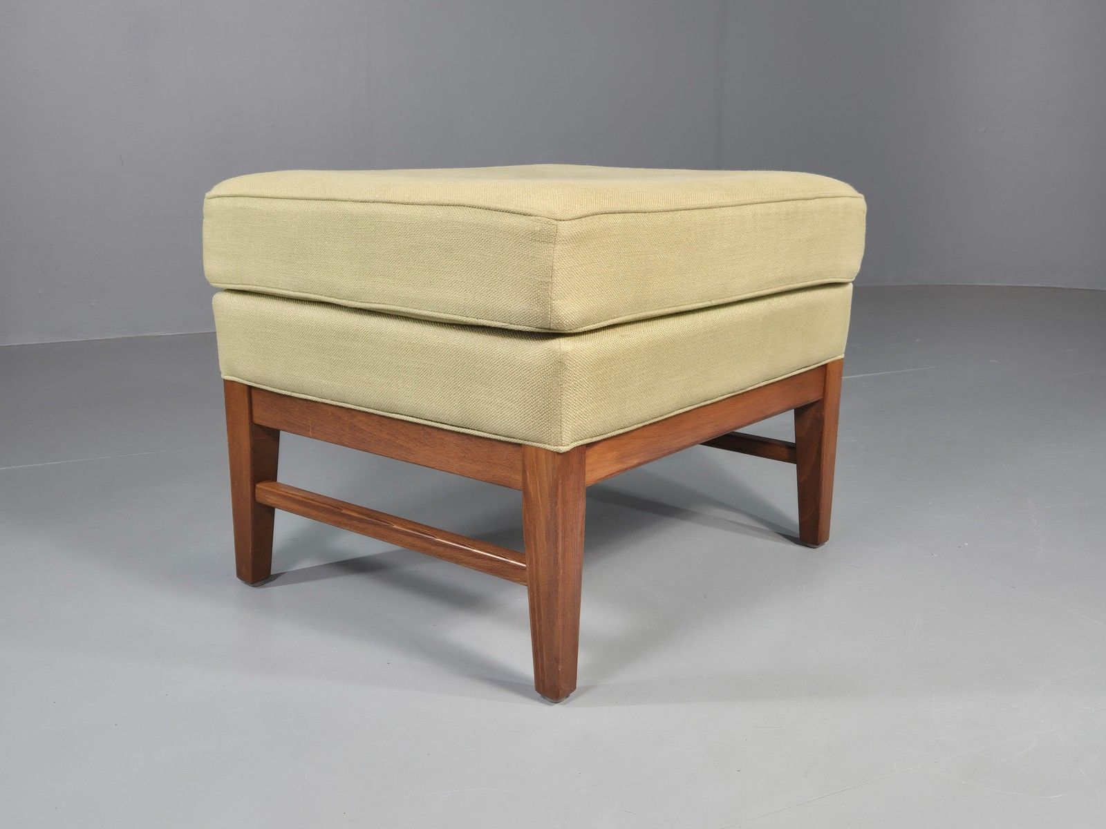 Vintage Mid Century Footstool Green Wool Teak Frame 1970s Retro Eb12158 photo for sale
