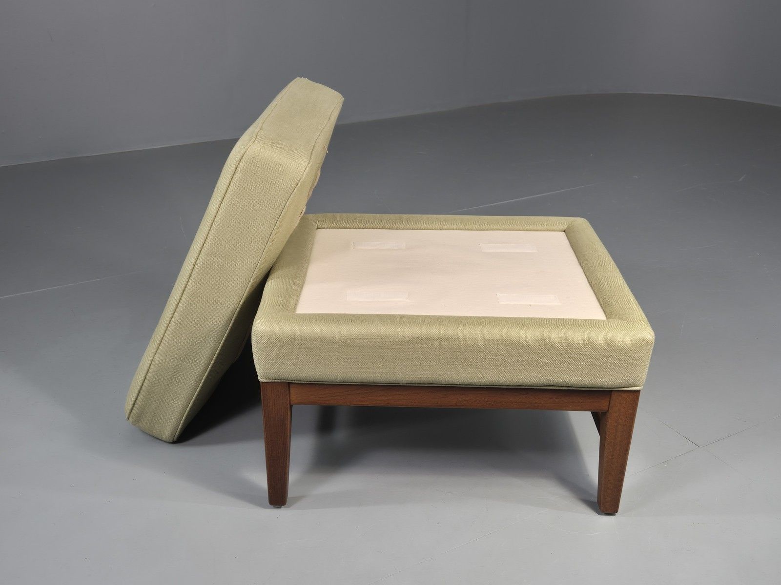 Vintage Mid Century Footstool Green Wool Teak Frame 1970s Retro Eb12158 photo vintage