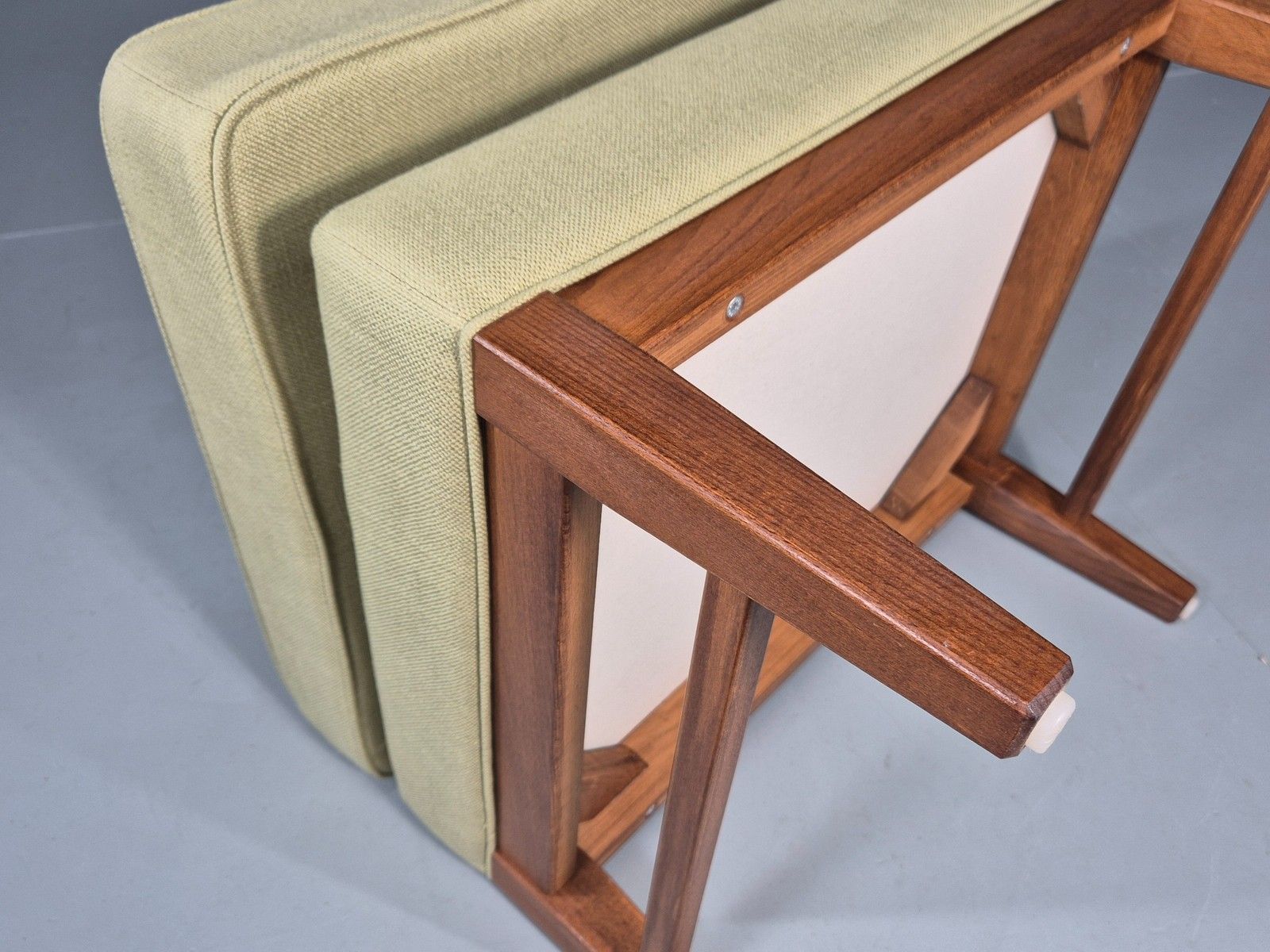 photo for sale Vintage Mid Century Footstool Green Wool Teak Frame 1970s Retro Eb12158