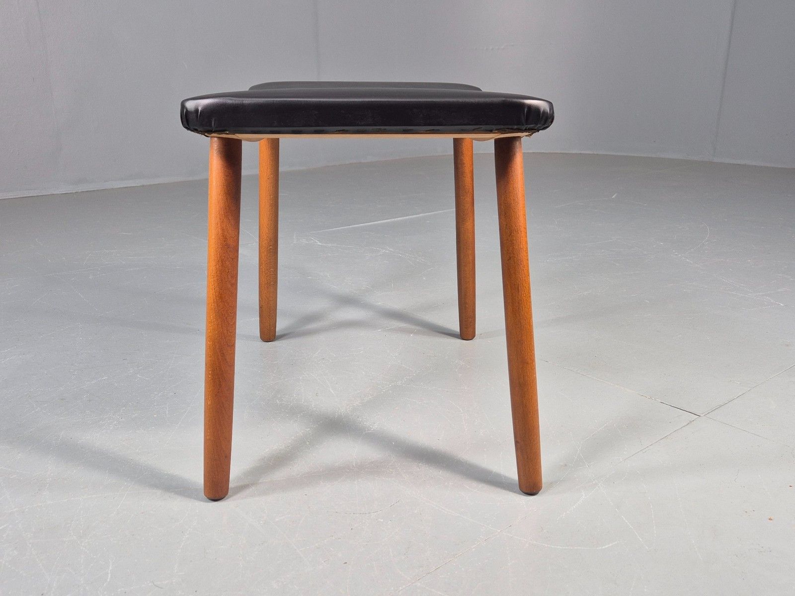 Vintage Danish Mid Century Footstool Black Vinyl Beech Legs 1960s Retro Eb12157 photo Furniture