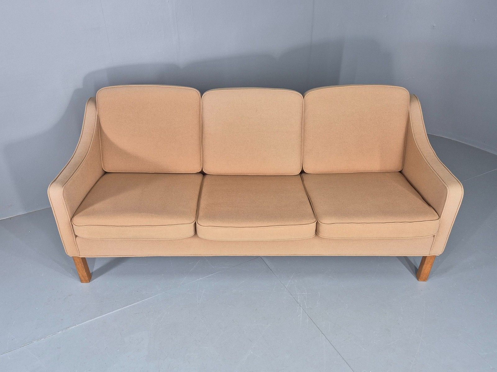 Vintage 3 Seater Sofa Beige Wool Upholstery Hurup Mcm Retro 1980s Eb12173 photo 550.0