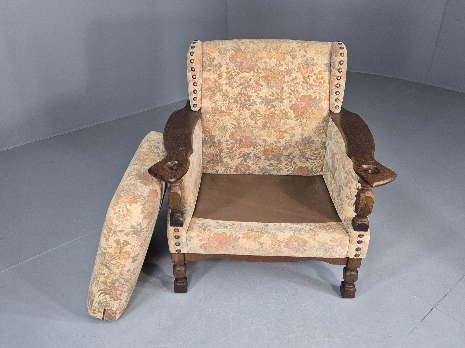 Vintage Danish Armchair Kjaernulf Style Floral Upholstery Oak Frame 1970 Eb06690 photo 275.0