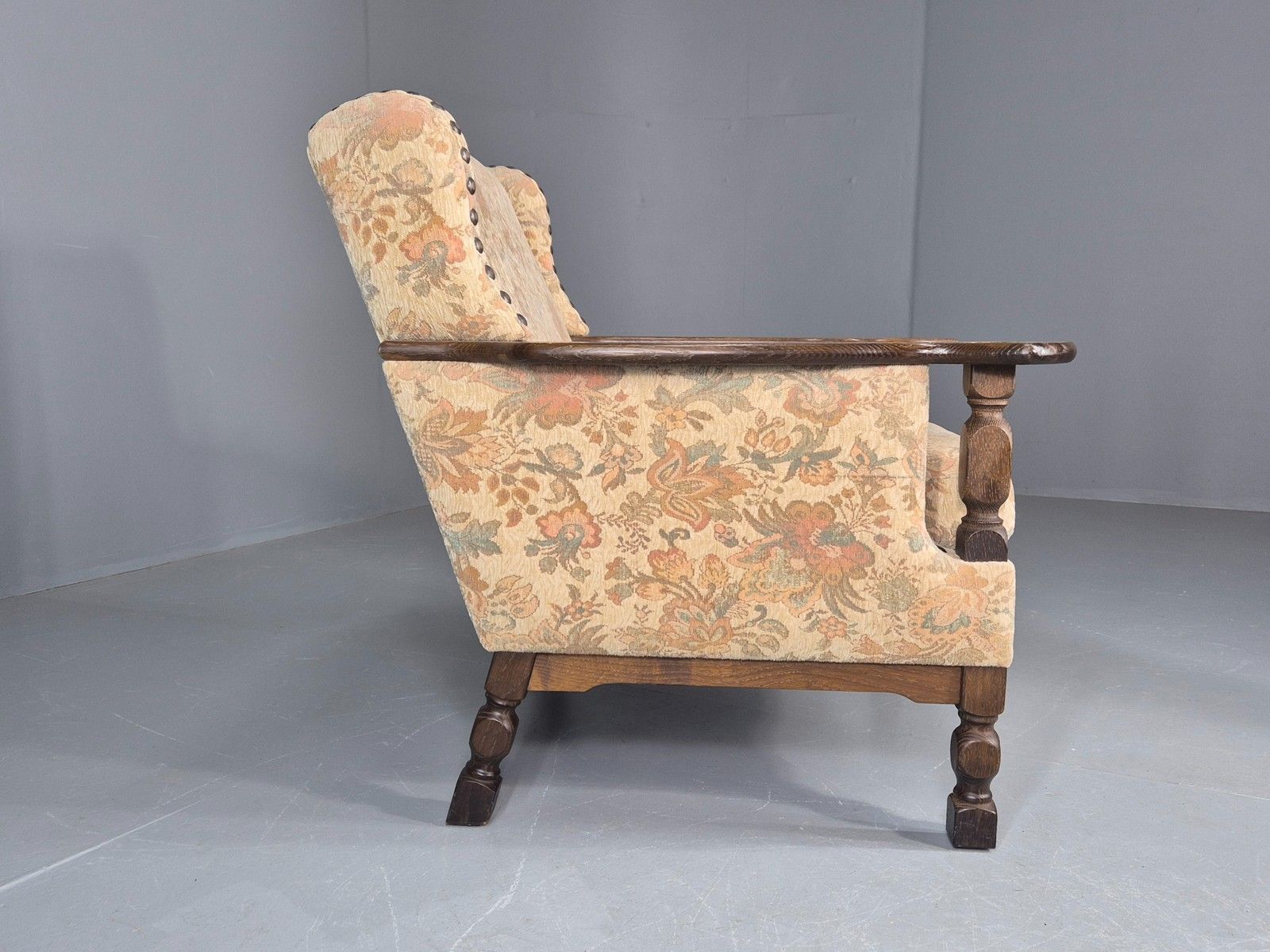 Vintage Danish Armchair Kjaernulf Style Floral Upholstery Oak Frame 1970 Eb06690 photo vintage