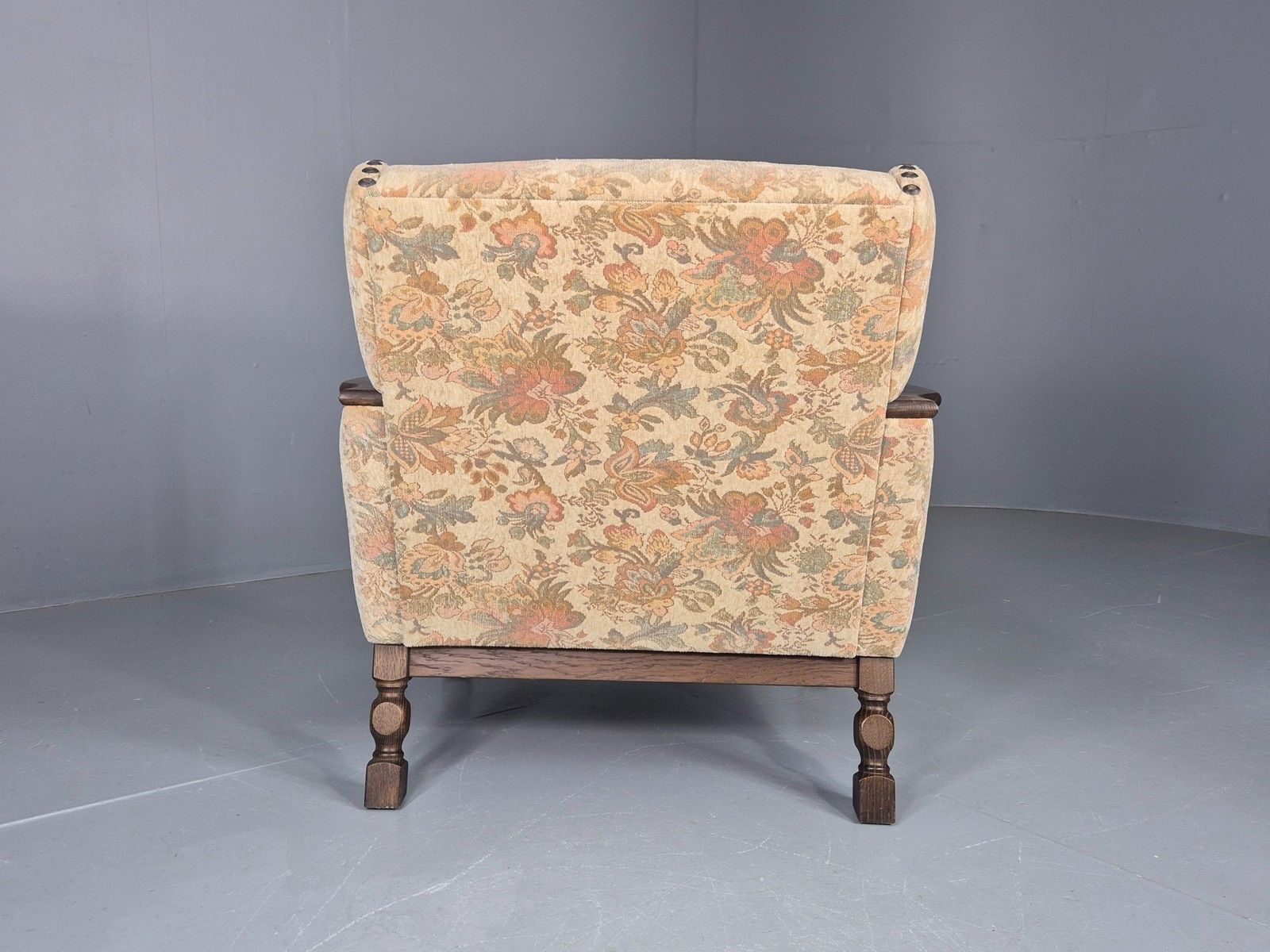 Furniture Vintage Danish Armchair Kjaernulf Style Floral Upholstery Oak Frame 1970 Eb06690 photo