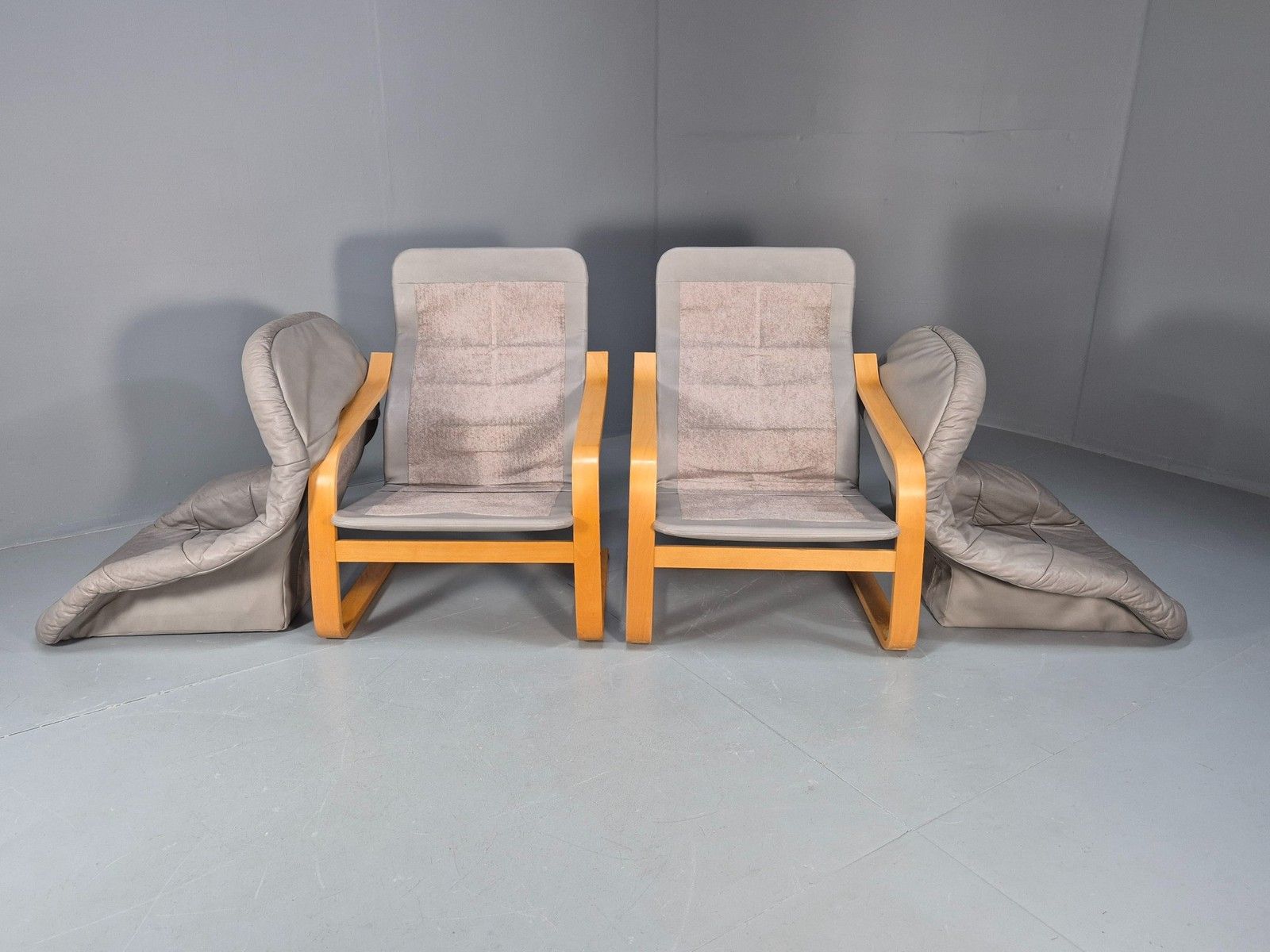photo vinterior 2 Vintage 1980s Leather Lounge Chairs Bentwood Frames Danish Retro Mcm Eb09253