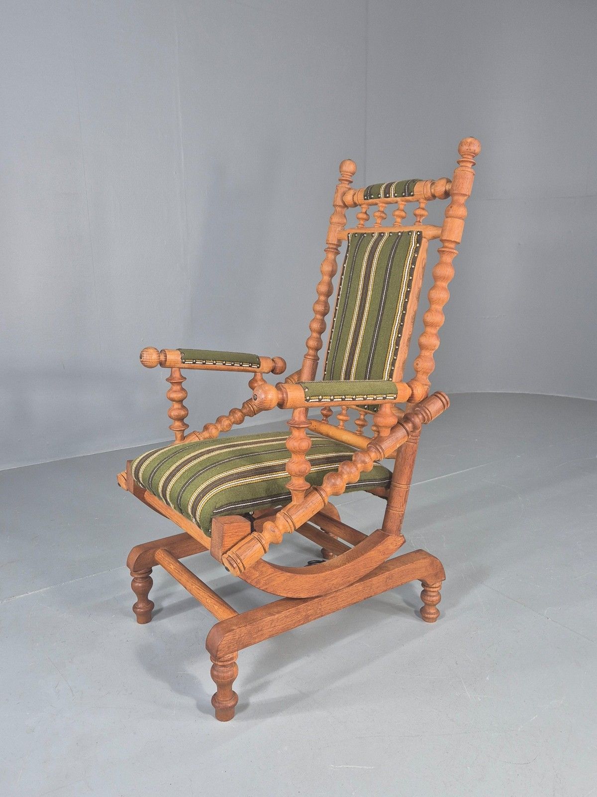 Vintage Henning Kjaernulf Oak Rocker 1970s Retro Original Cloth Green Eb12112