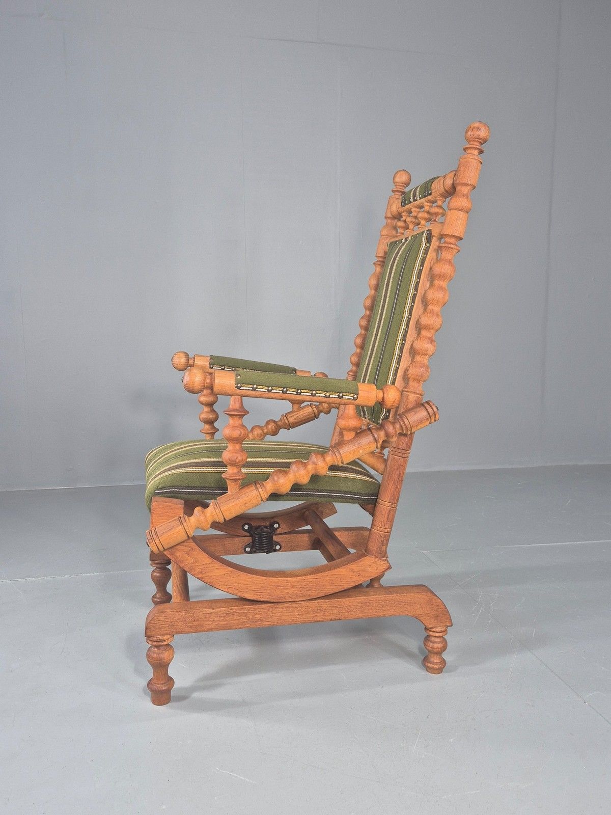 Vintage Henning Kjaernulf Oak Rocker 1970s Retro Original Cloth Green Eb12112 photo furniture