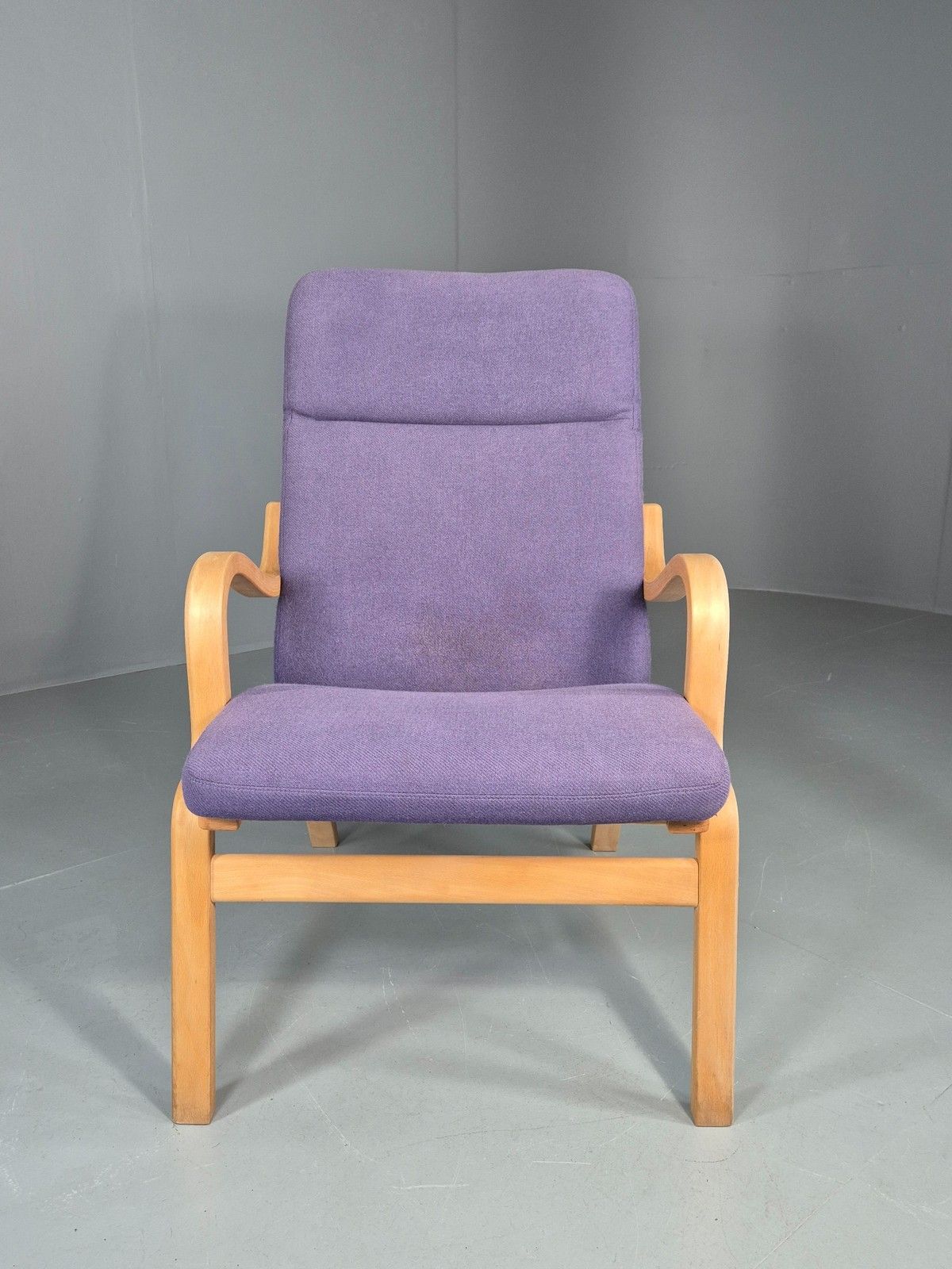 Vintage Mid Century Lounge Chair Bentwood Frame Danish Purple Wool 1980s Eb12136 photo furniture