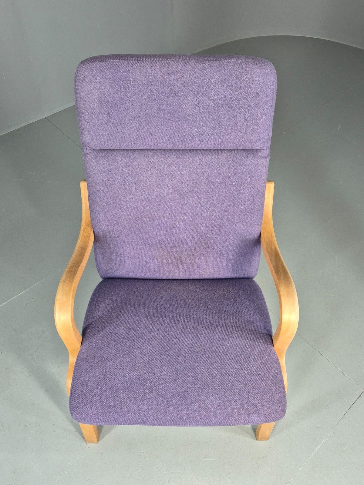 Vintage Mid Century Lounge Chair Bentwood Frame Danish Purple Wool 1980s Eb12136 photo for sale