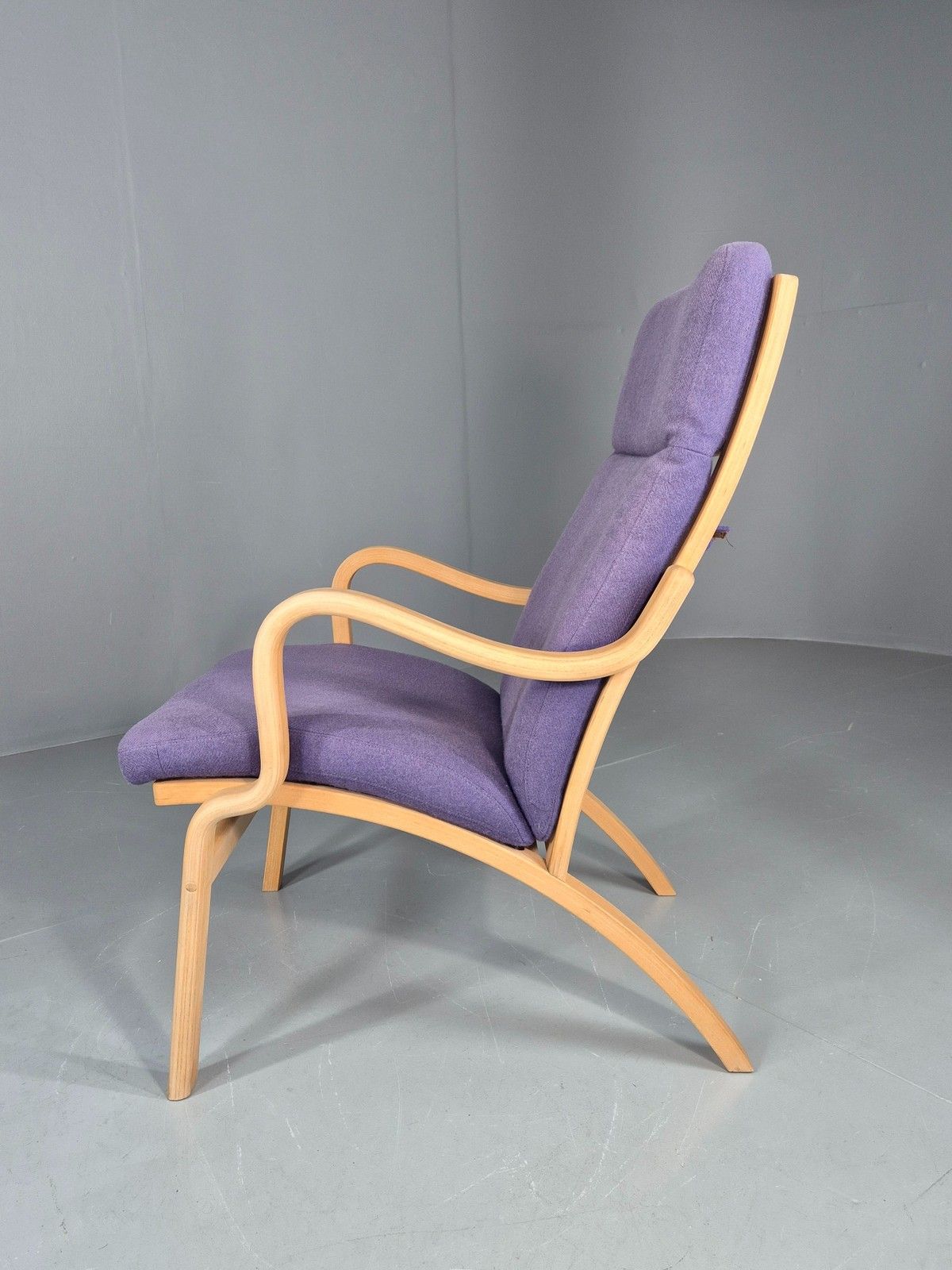 Furniture Vintage Mid Century Lounge Chair Bentwood Frame Danish Purple Wool 1980s Eb12136 photo