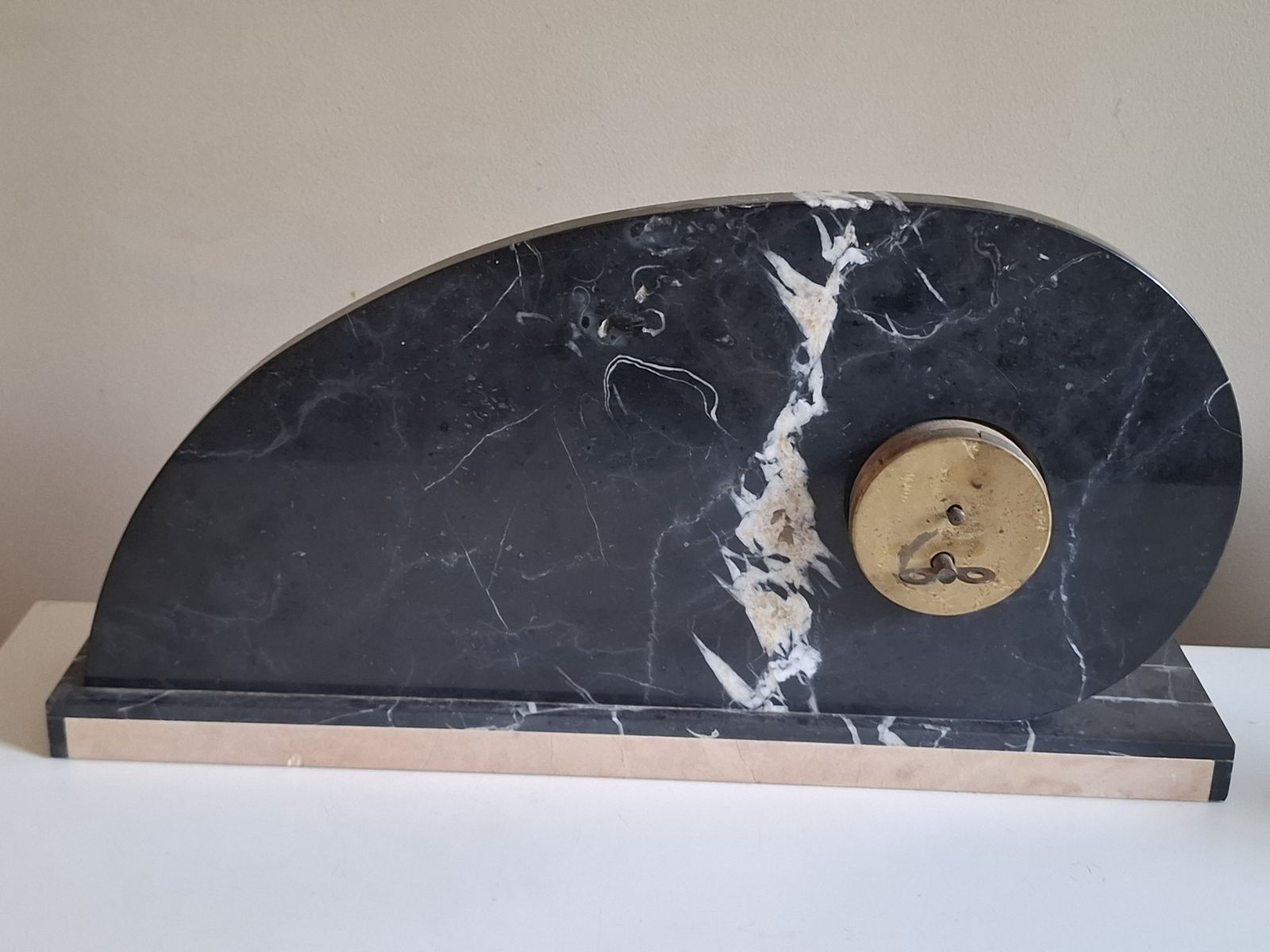 150.0 French Art Deco Mantle Clock On Marble Base With Spelter Deer Figurine photo