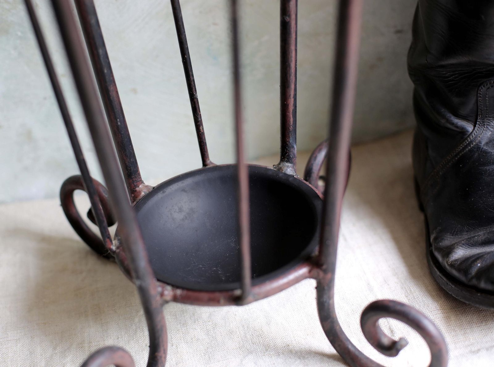 Antique French Umbrella Stand Wrought Iron Scrollwork Walking Stick Hallway Decor photo vintage