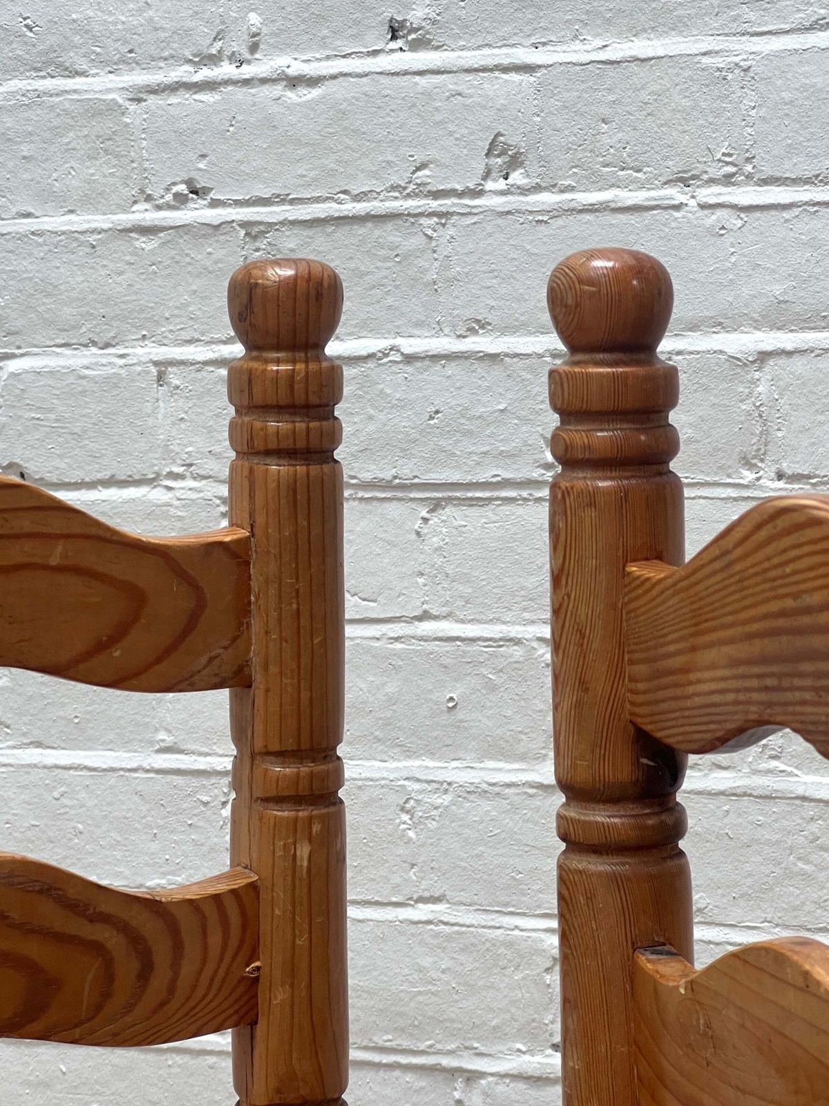 Set Of Six Rush Pine Wood Ladder Back Farmhouse Dining Chairs photo Furniture