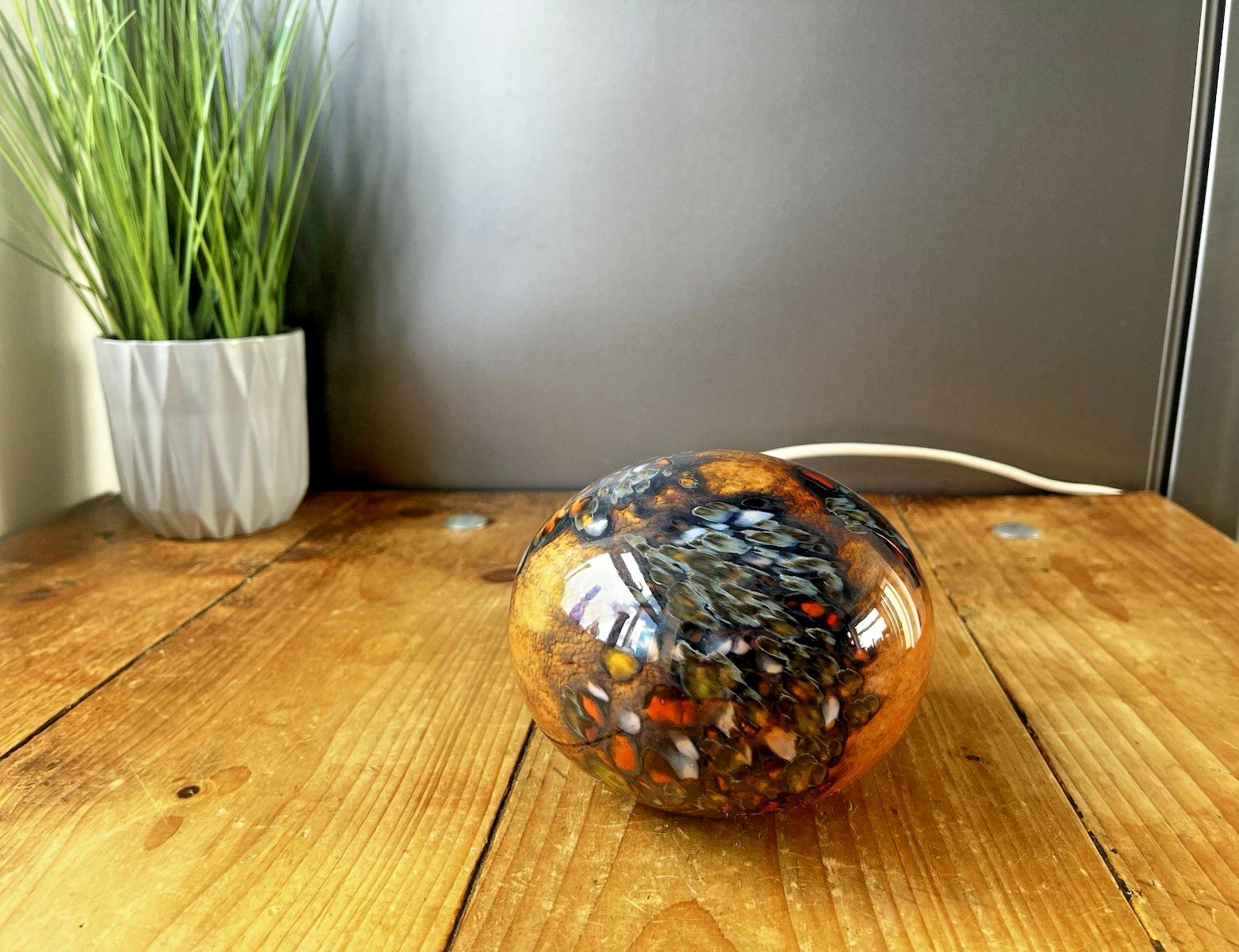 Vintage 80s Studio Art Glass Volcanic Lamp Amber Lava Effect Speckled Mood Light photo 95.0
