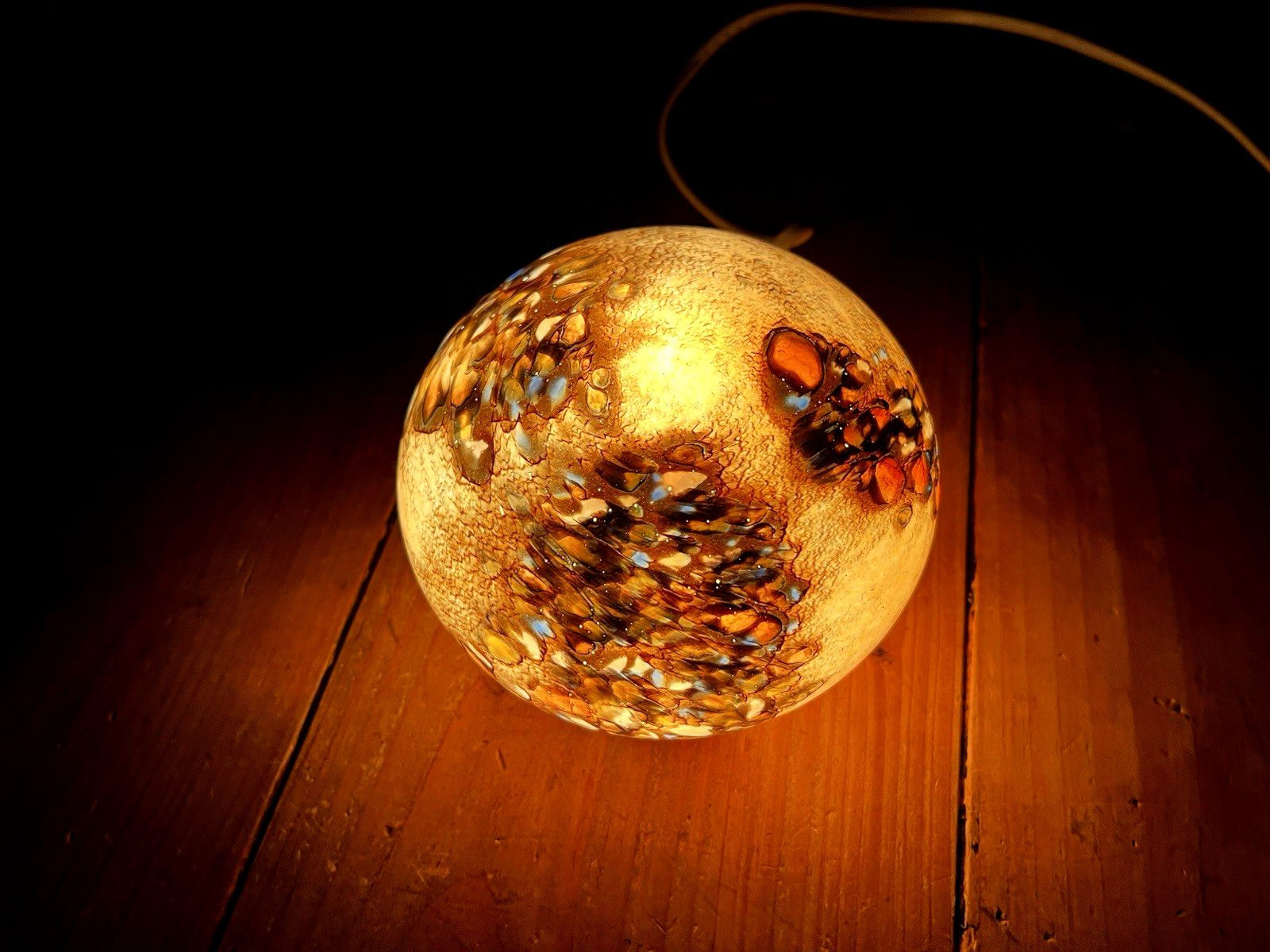 photo buy Vintage 80s Studio Art Glass Volcanic Lamp Amber Lava Effect Speckled Mood Light