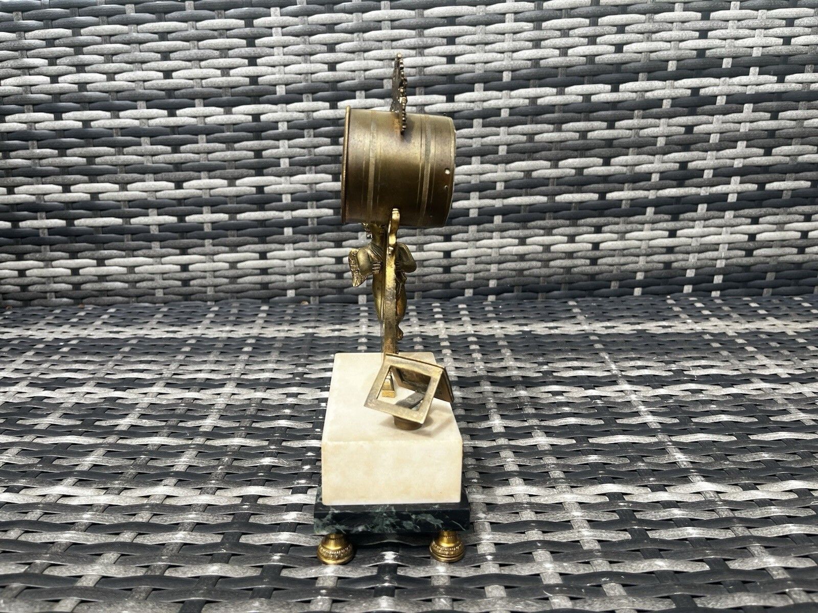 Antique French Louis XVI Style Lyre Clock Cherub Marble Mantel Clock Prop Repair photo vintage