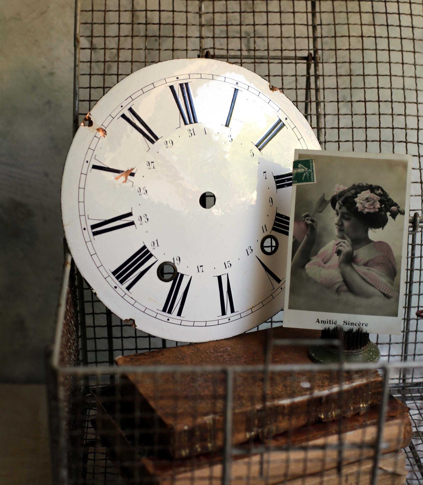Antique French Clock Face Enamel Grandfather Dial