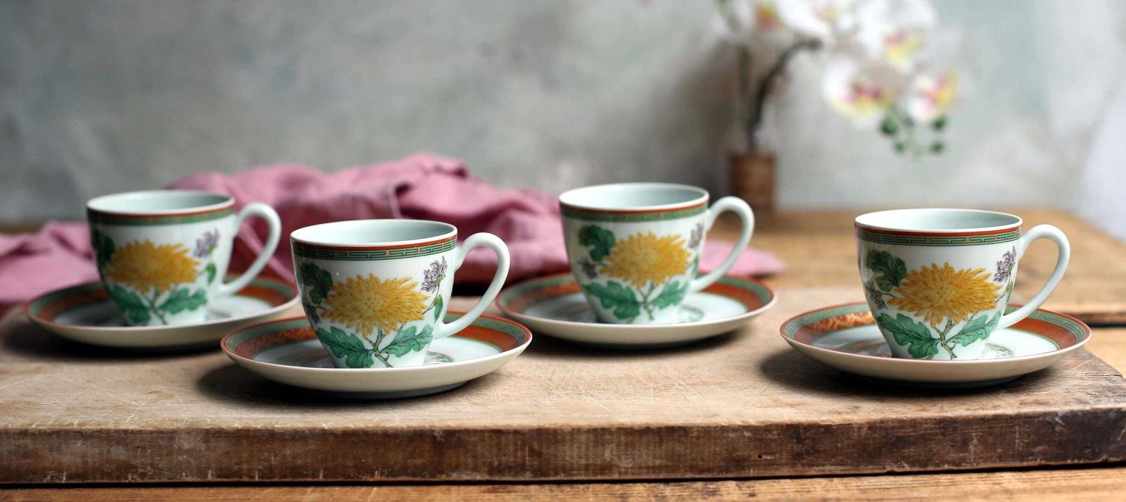 Set Of 4 Vintage Haviland Limoges Cups & Saucers Pate Celadon Chrysantheme French Porcelain Tea Set photo buy
