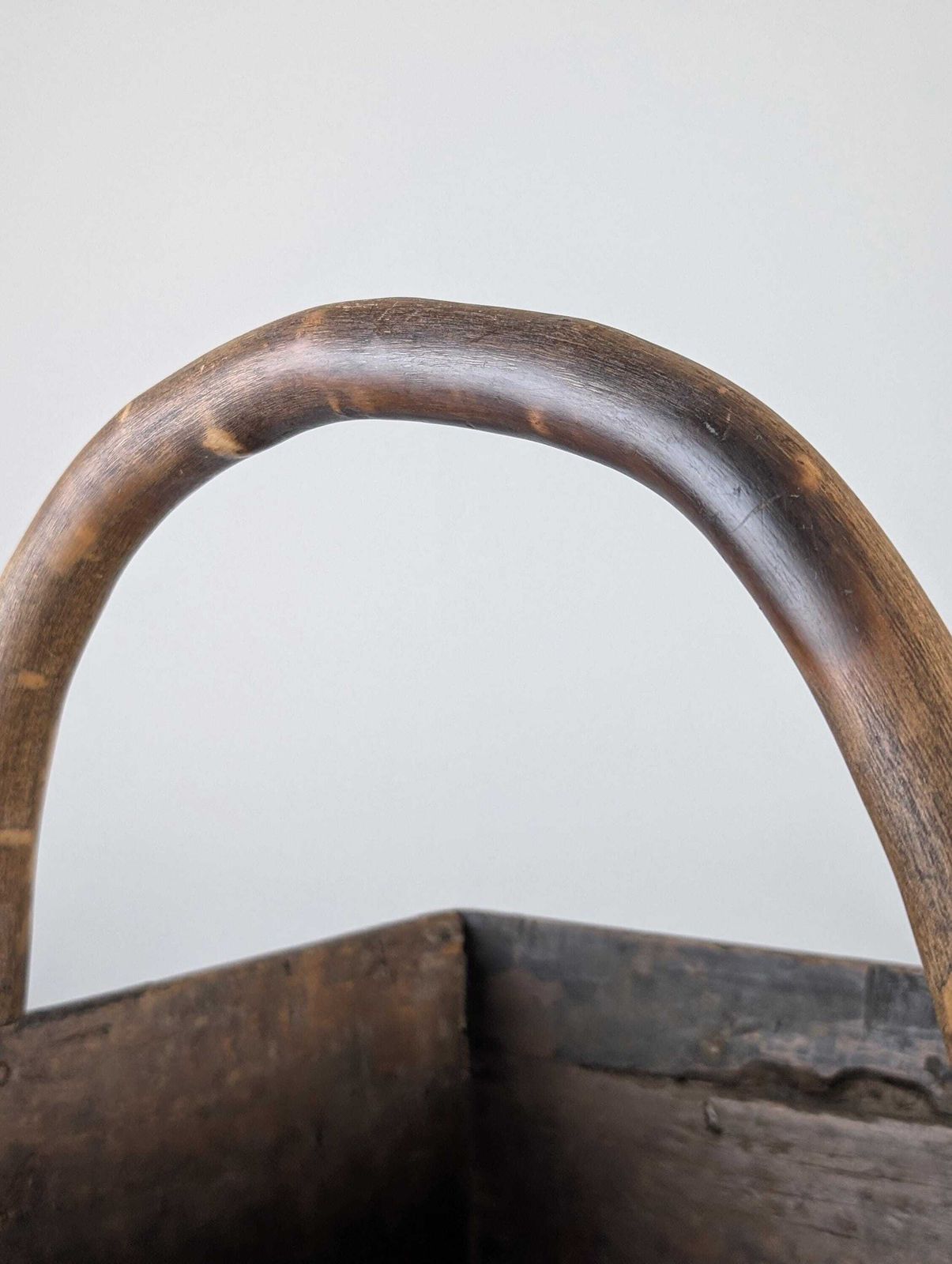 Antique Wooden Log Basket With Wrought Iron Fittings, Wabi Sabi, 19th Century photo Home Decor