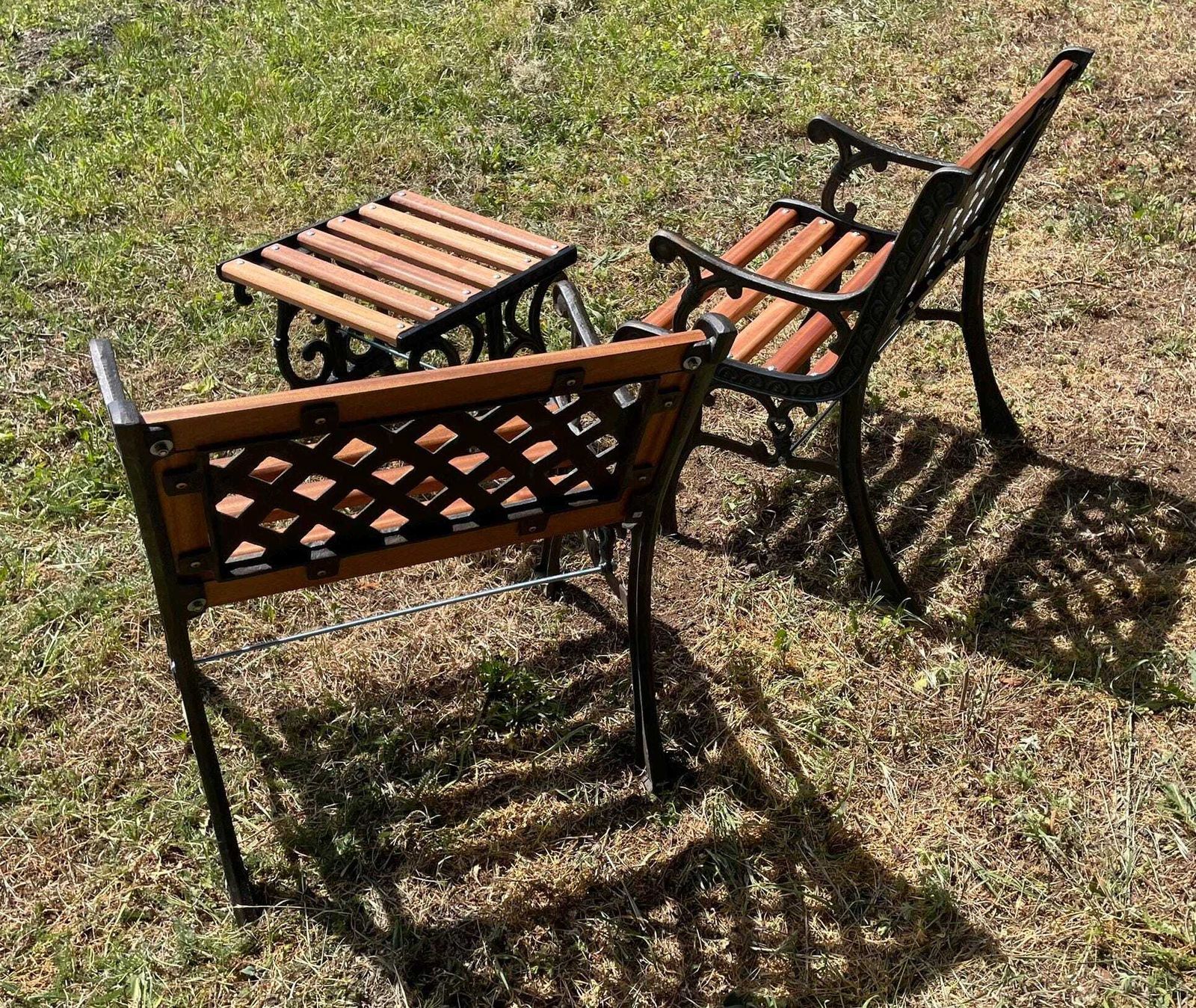 photo for sale Vintage Restored Cast Iron Garden Bistro Set With Hardwood Slats