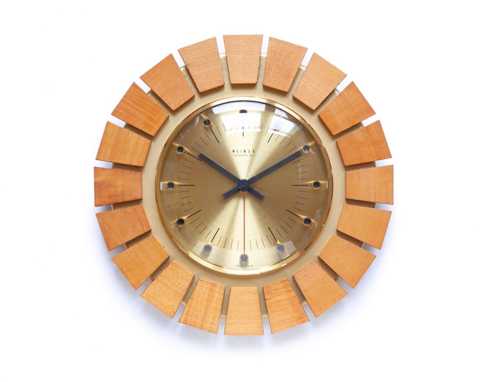 Mid Century Weimar Germany Wall Clock   Modernism Danish 70s Brass Wood Space Age Atomic Gdr Starburst Mcm 60s