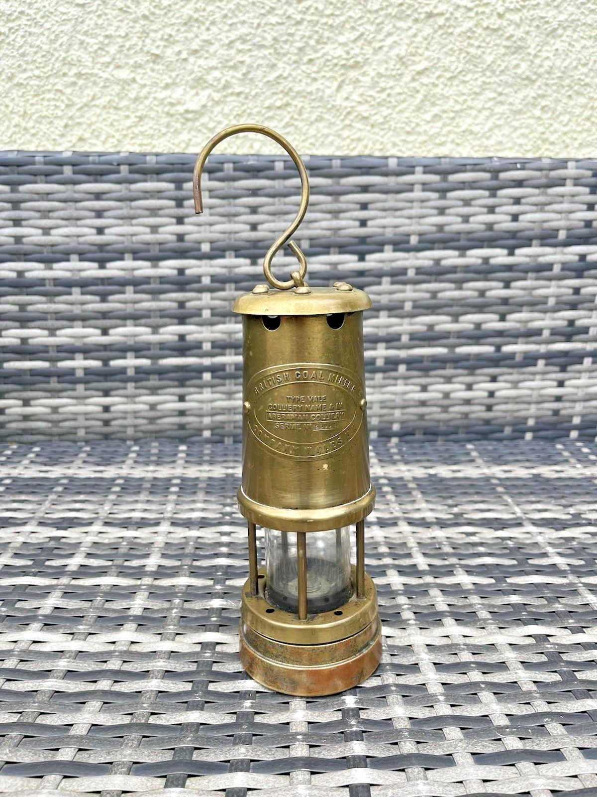 Vintage Antique Style Aberamon Brass Miners Safety Oil Lamp Lantern Light Burner photo furniture