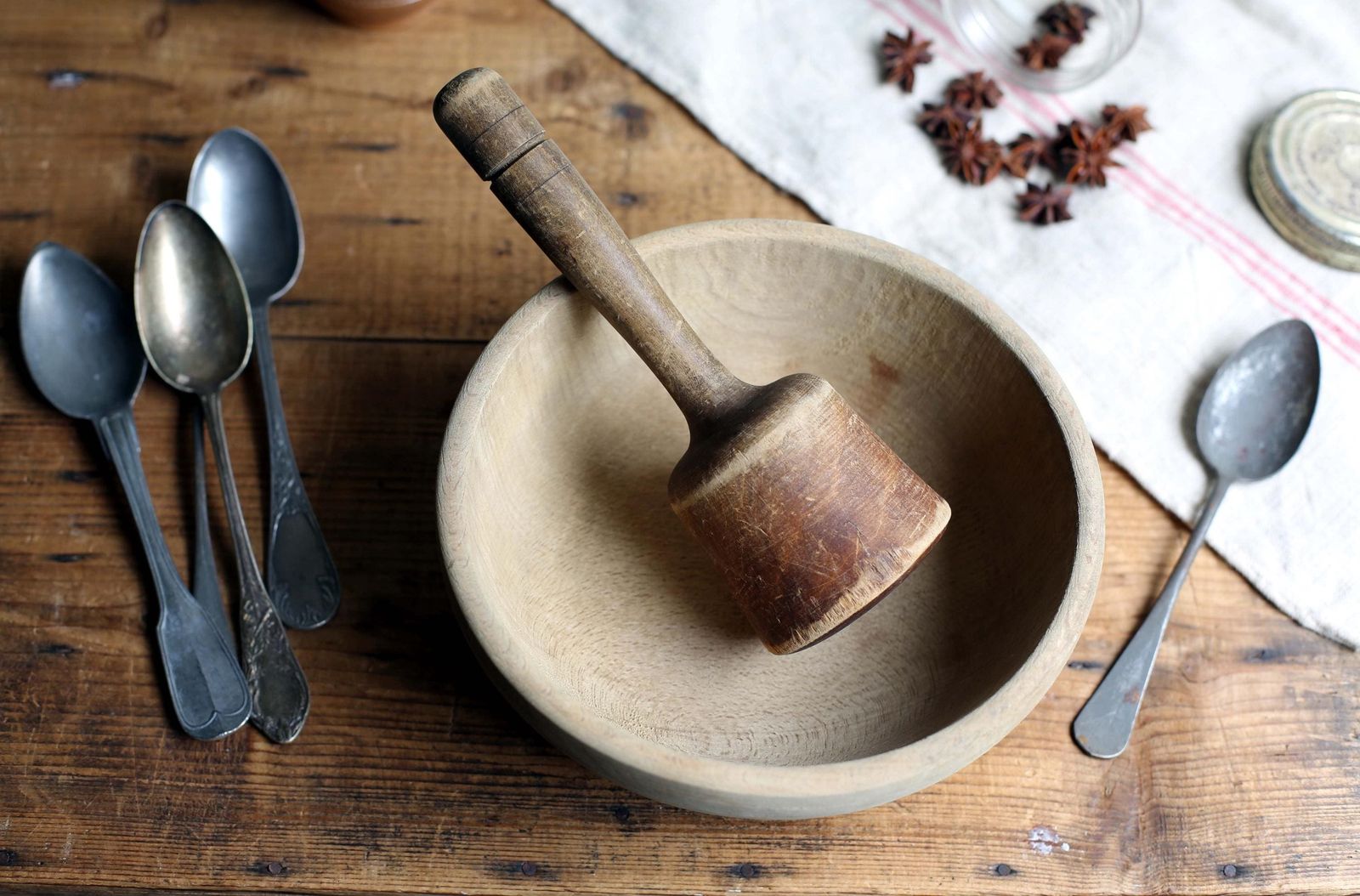 Antique French Wooden Pestle & Mortar Antique Primitive Masher Apothecary Spice Grinder Old Wooden Bowl photo buy