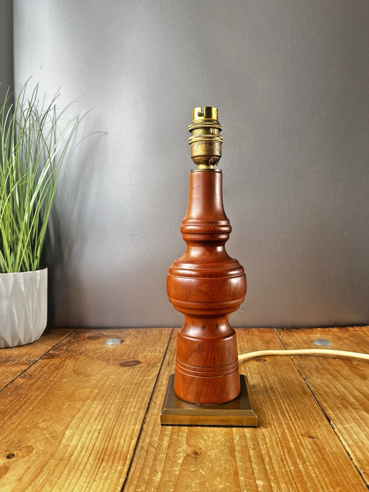 Mid Century Turned Teak Hooped Table Lamp Desk Light Vintage Scandi 60's 70's