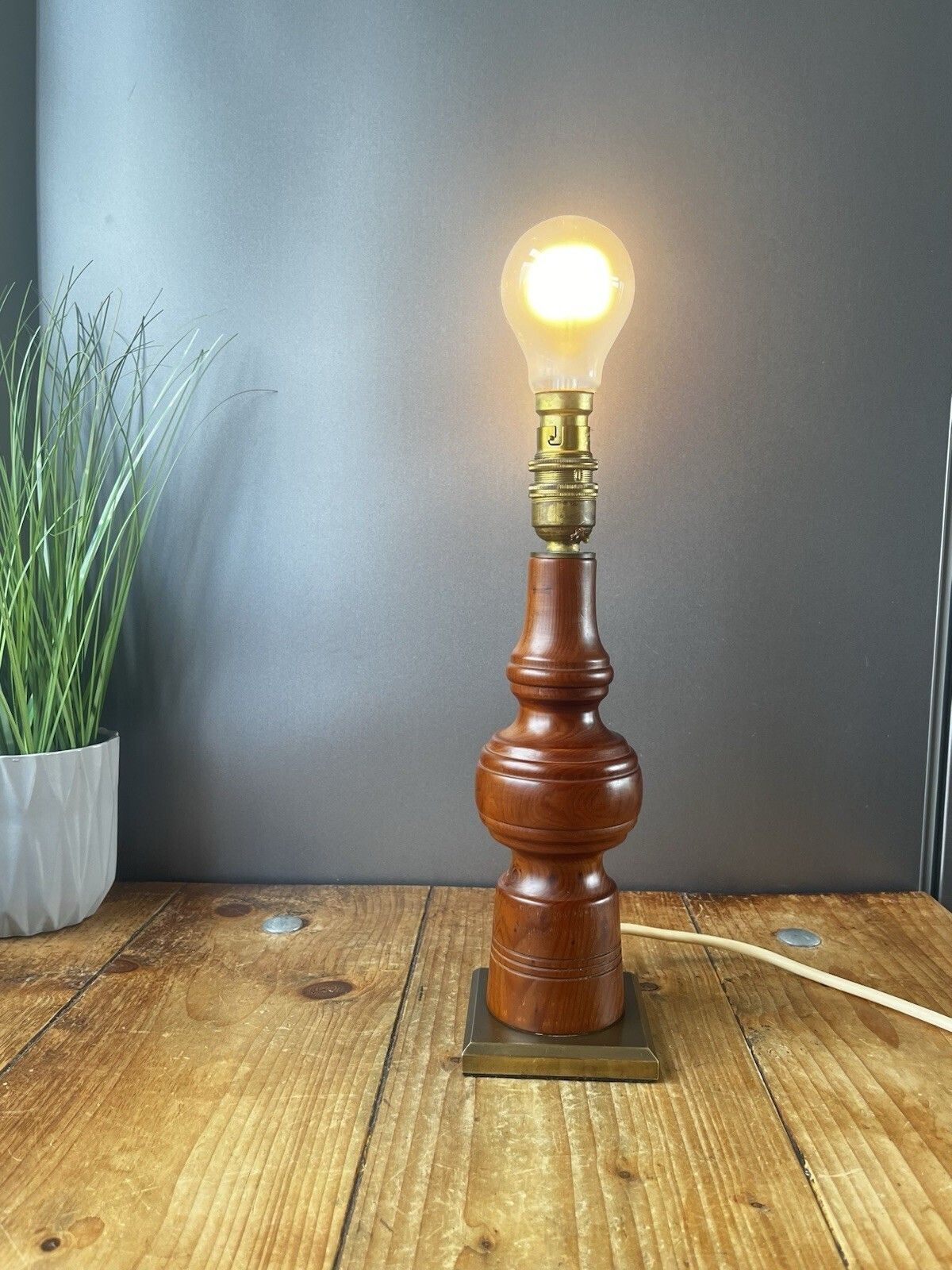 Mid Century Turned Teak Hooped Table Lamp Desk Light Vintage Scandi 60's 70's photo vintage