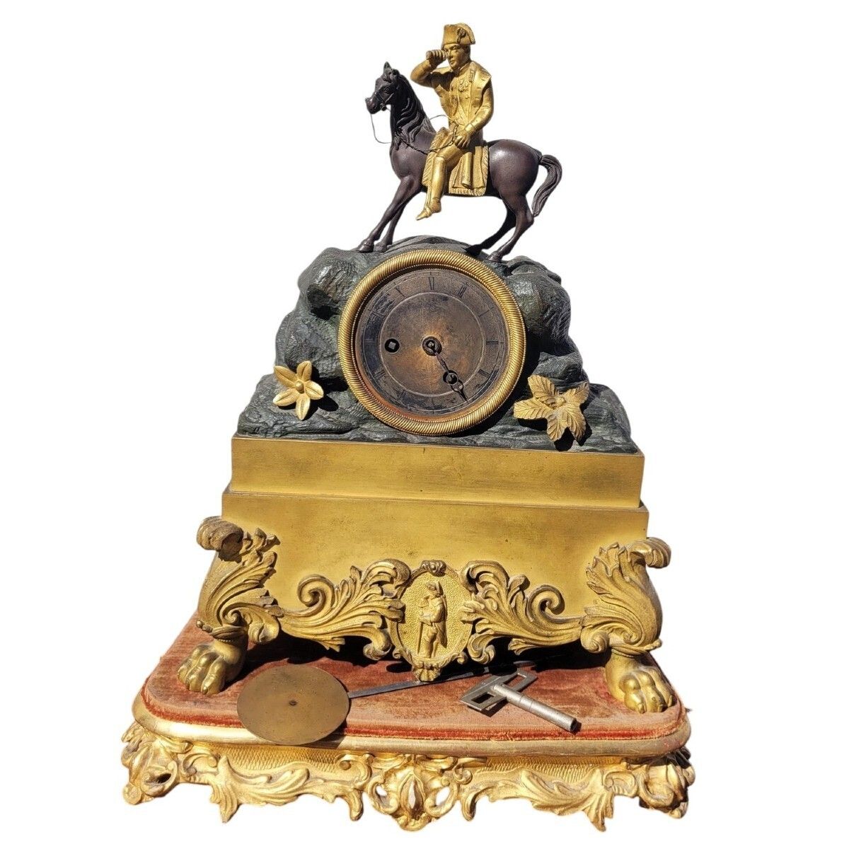Napoleon te paard, bronzen klok met dubbele patina, H40cm, 19e eeuw