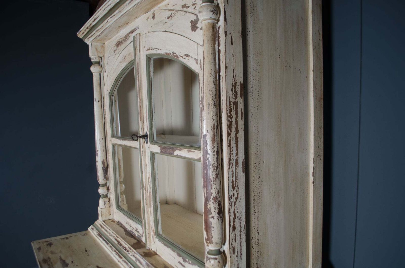 Painted French Glazed Kitchen Dresser In Cream & Green, With Shelves Cupboards photo furniture