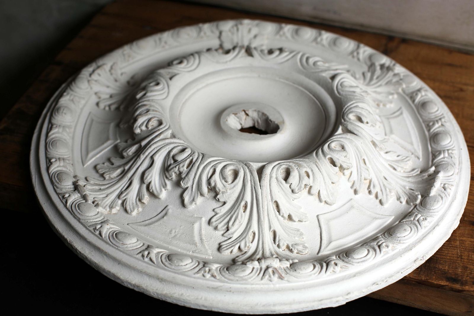 Vintage French Ceiling Medallion Round Molding Rococo Style Decoration Acanthus Leaves Architectural Salvage photo for sale