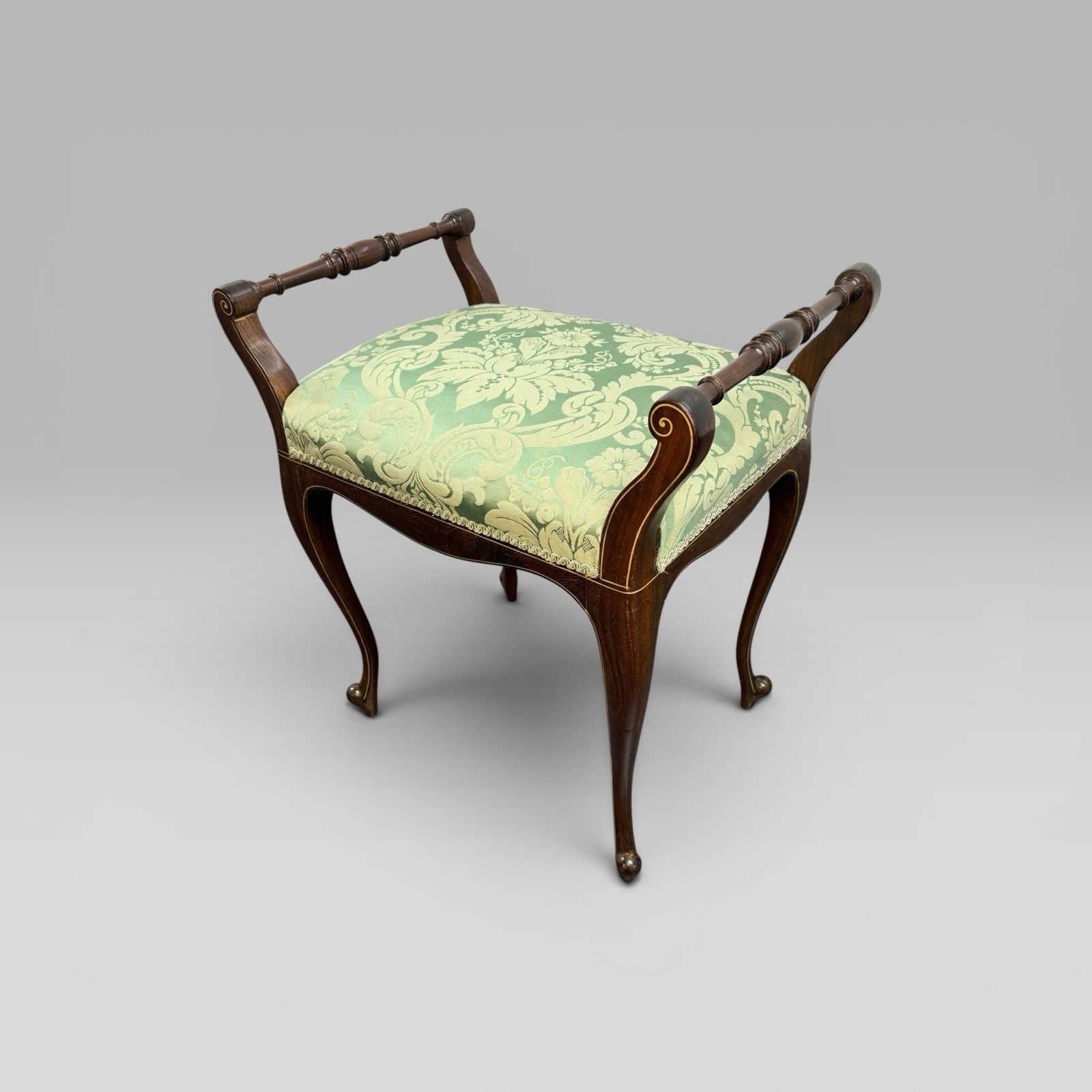 Antique Victorian Mahogany Piano Stool With Green Floral Upholstery photo 300.0